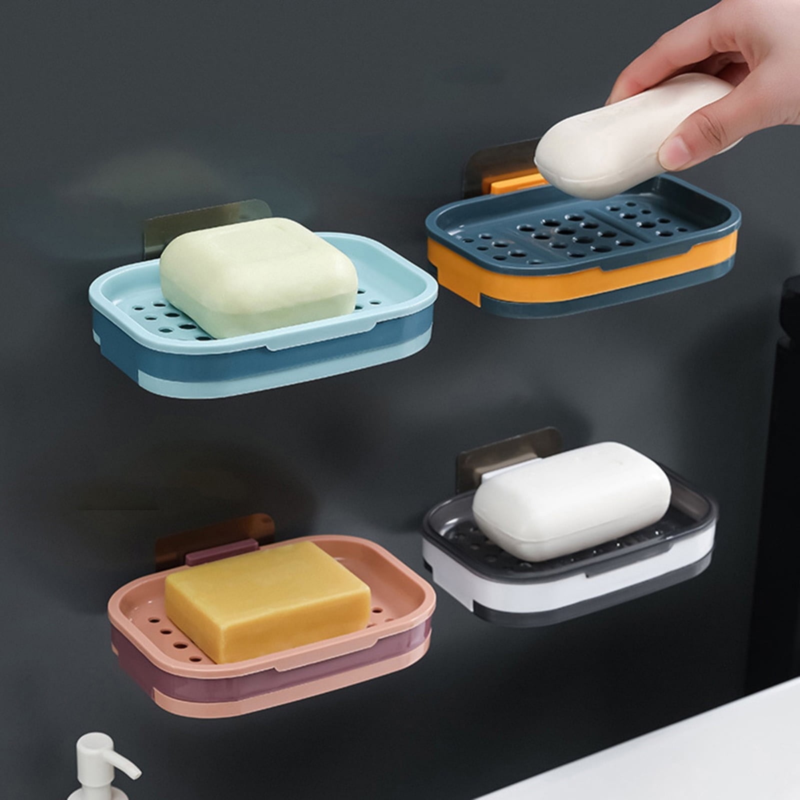 Shower Soap Dish with Suction Cups, Wall-Mounted Bathroom Organizer for Bar Soap, Waterproof Kitchen Soap Holder with Drainage Holes Blue 5.12x3.35x0.787'' Blue - Image 1