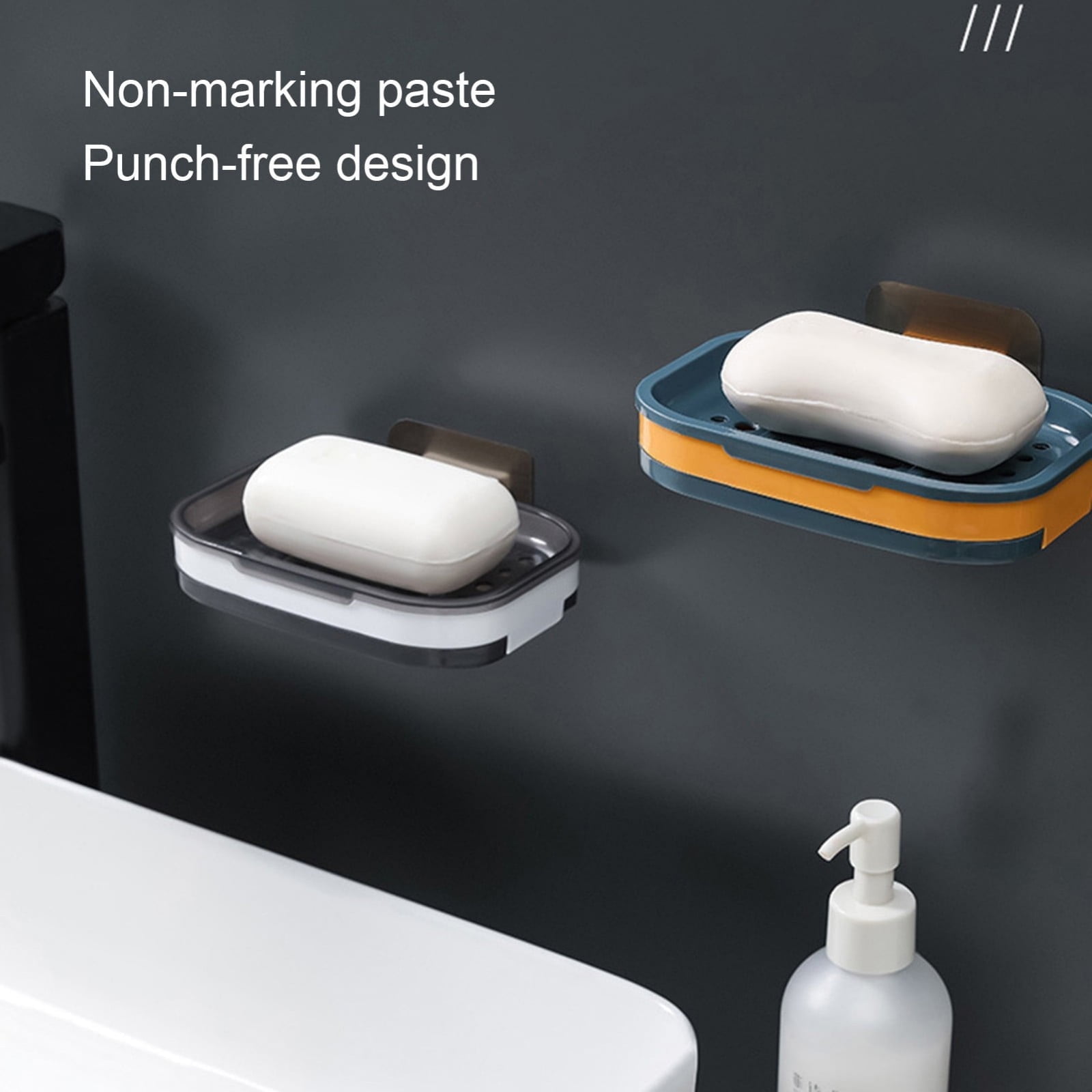 Shower Soap Dish with Suction Cups, Wall-Mounted Bathroom Organizer for Bar Soap, Waterproof Kitchen Soap Holder with Drainage Holes Blue 5.12x3.35x0.787'' Gray - Image 5