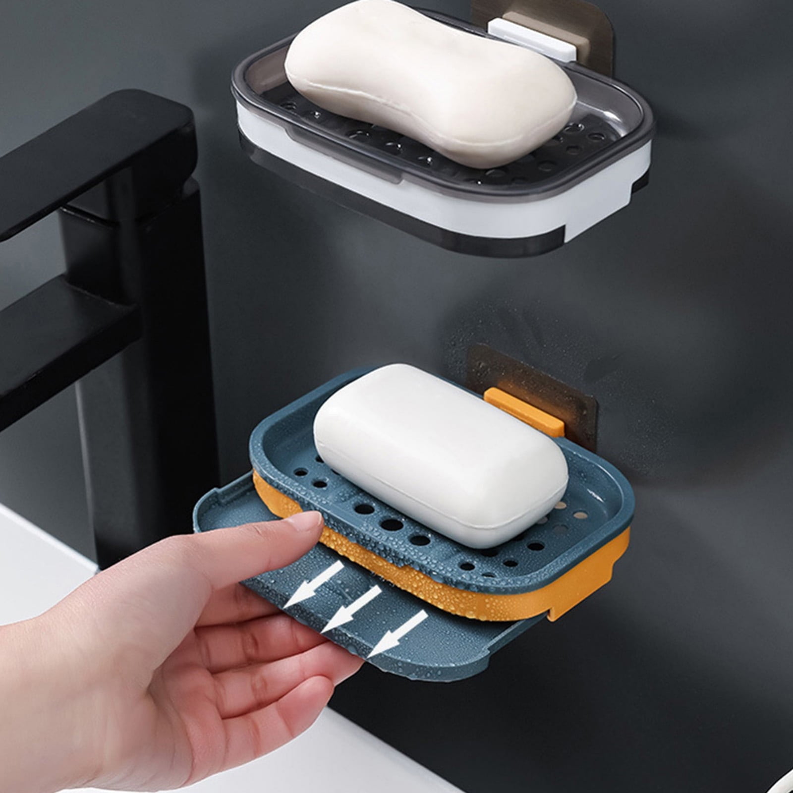 Shower Soap Dish with Suction Cups, Wall-Mounted Bathroom Organizer for Bar Soap, Waterproof Kitchen Soap Holder with Drainage Holes Blue 5.12x3.35x0.787'' Pink - Image 4
