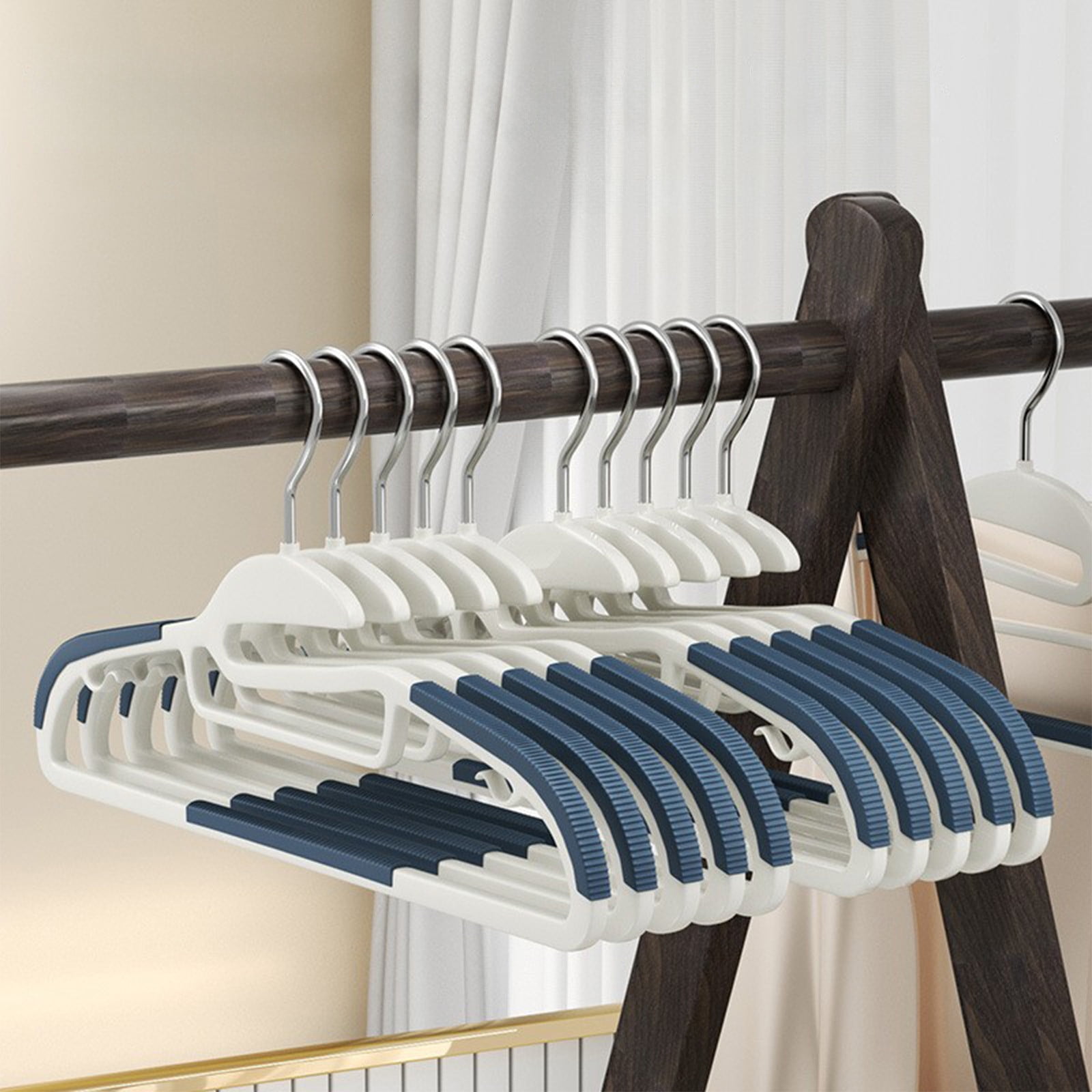 Clothes Hangers Plastic, Sweater Hanger with 360° Swivel Hook, No Slip Hangers Wind Proof, Hanger Space-Saving, No Shoulder Bump Hangers Blue - Image 6