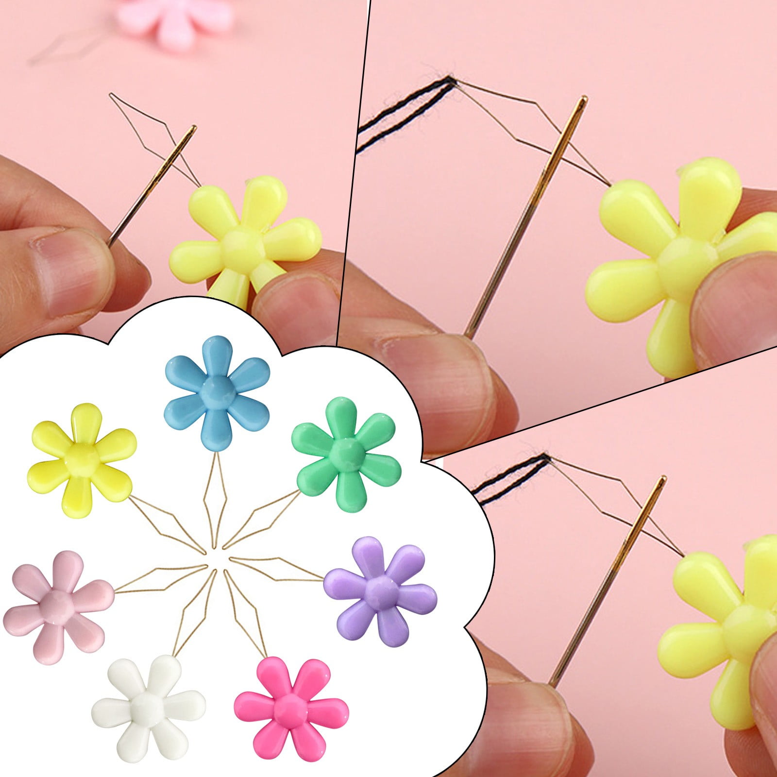 CGZQFEI Embroidery Needle Threader Tool Plastic Flower Head Sewing Machine Needle Threader for Hand Sewing Cross Stitch Craft Knitting Quilting (Mix Colors) One Size Pink1 - Image 1