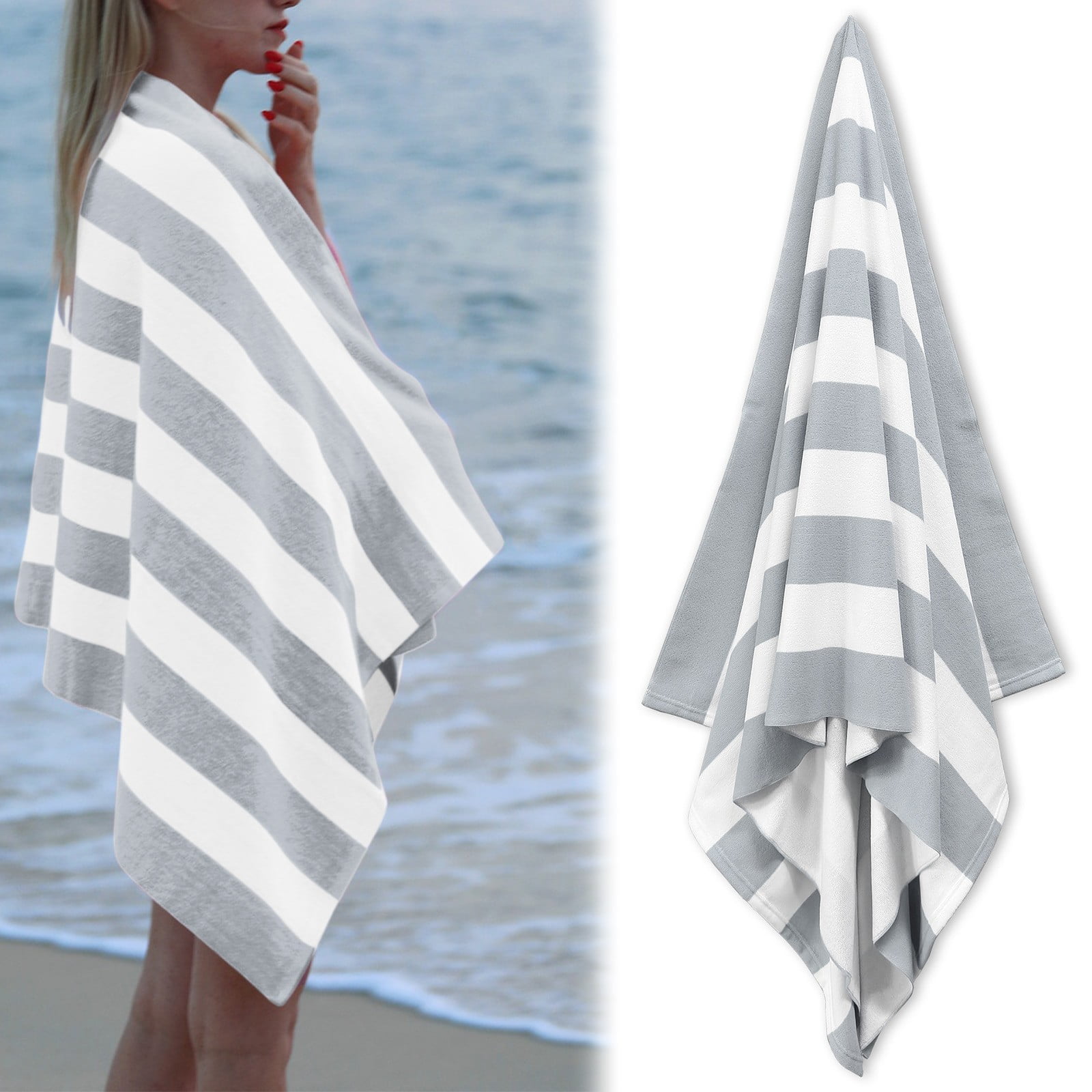Large Oversized Beach Towel - Big Size Cotton 35 x 70 Inch Striped Pool Towel, Large Cabana Soft Swimming Towel for Adult Men Women, (Light Blue) 35