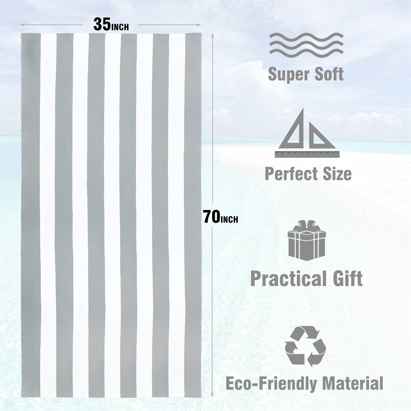 Large Oversized Beach Towel - Big Size Cotton 35 x 70 Inch Striped Pool Towel, Large Cabana Soft Swimming Towel for Adult Men Women, (Light Blue) 35