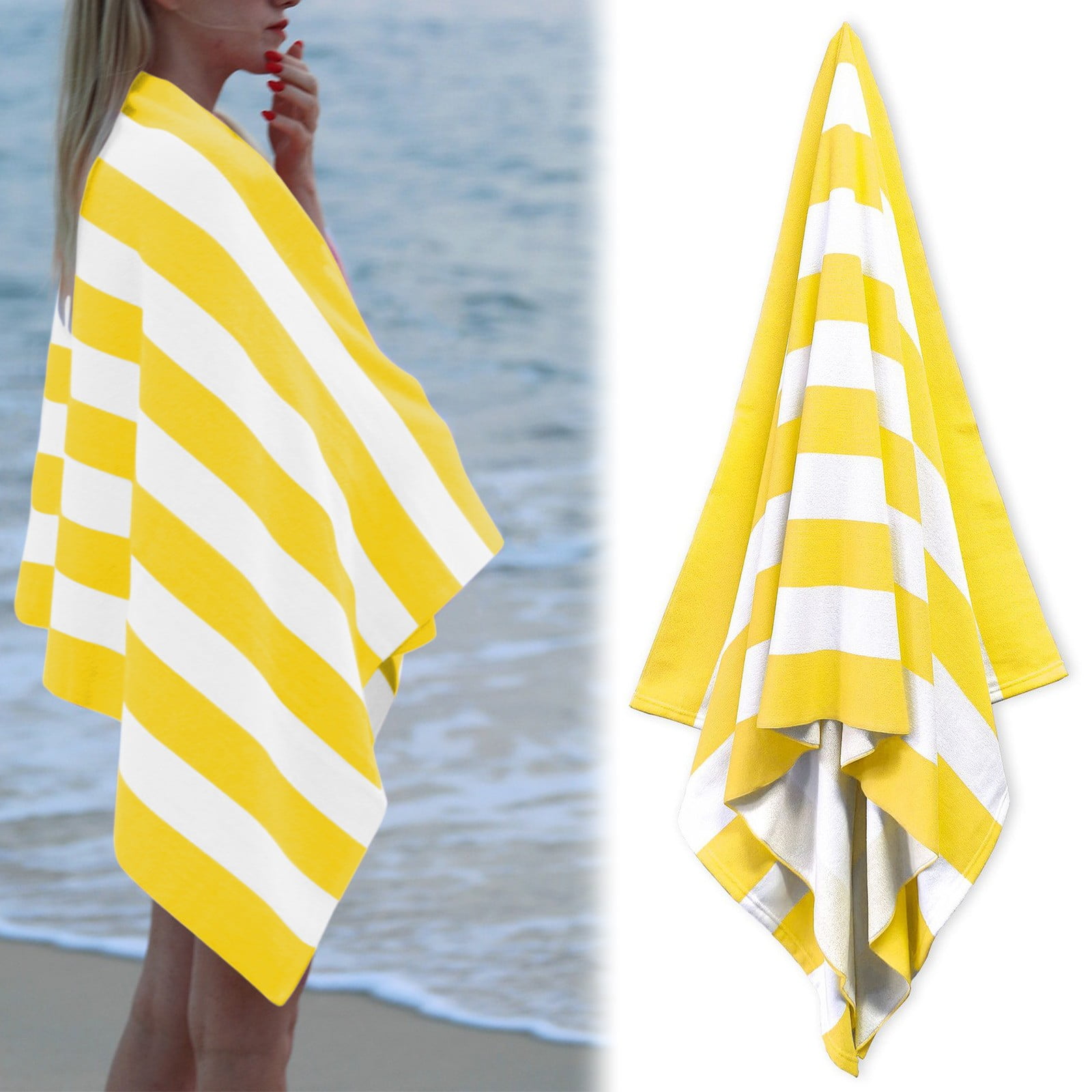 Large Oversized Beach Towel - Big Size Cotton 35 x 70 Inch Striped Pool Towel, Large Cabana Soft Swimming Towel for Adult Men Women, (Light Blue) 35