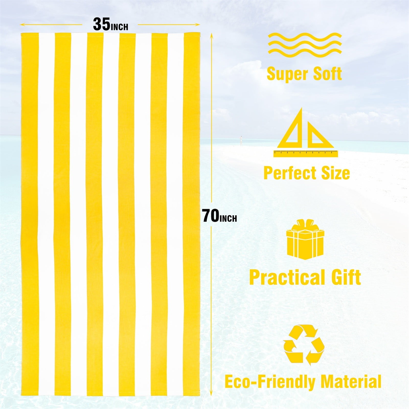 Large Oversized Beach Towel - Big Size Cotton 35 x 70 Inch Striped Pool Towel, Large Cabana Soft Swimming Towel for Adult Men Women, (Light Blue) 35