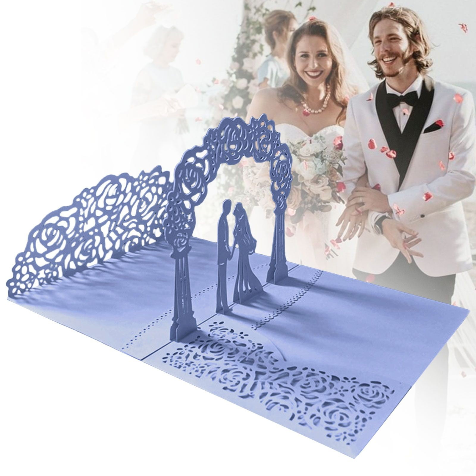 Wedding Cards for Bride and Groom - Pop-Up Congratulations Card with Money Holder for Cash Gift – Elegant Marriage Card for Son & Daughter in Law (Dark Blue) 5.12x7.09 5.12