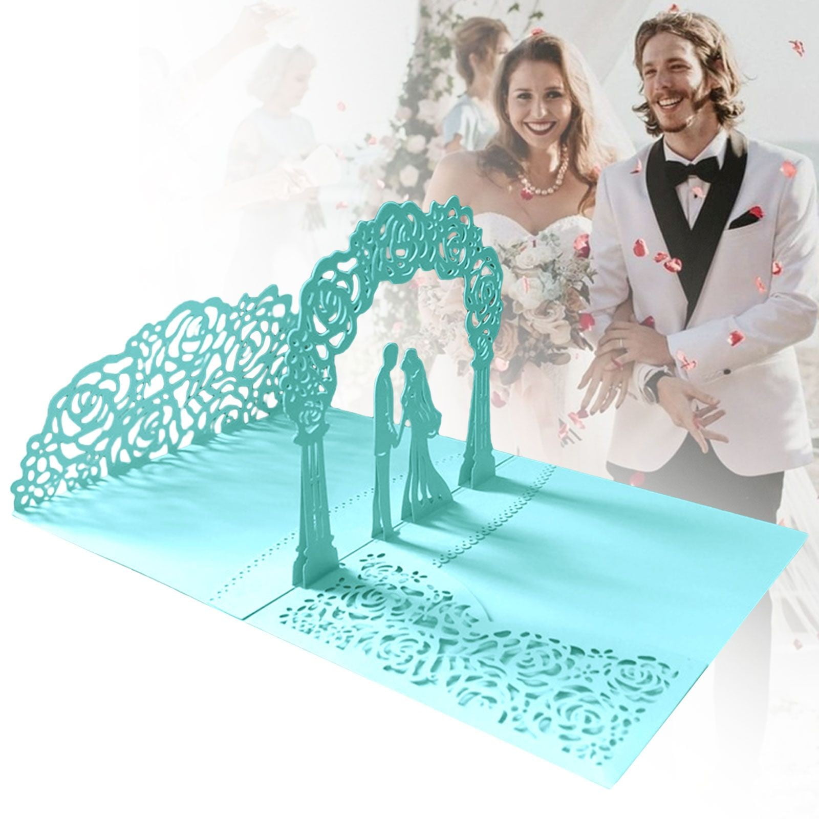 Wedding Cards for Bride and Groom - Pop-Up Congratulations Card with Money Holder for Cash Gift – Elegant Marriage Card for Son & Daughter in Law (Dark Blue) 5.12x7.09 5.12