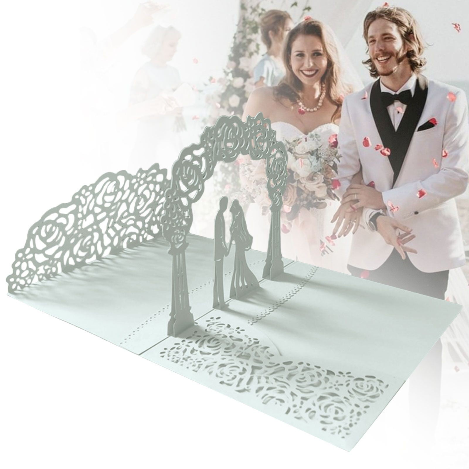 Wedding Cards for Bride and Groom - Pop-Up Congratulations Card with Money Holder for Cash Gift – Elegant Marriage Card for Son & Daughter in Law (Dark Blue) 5.12x7.09 5.12