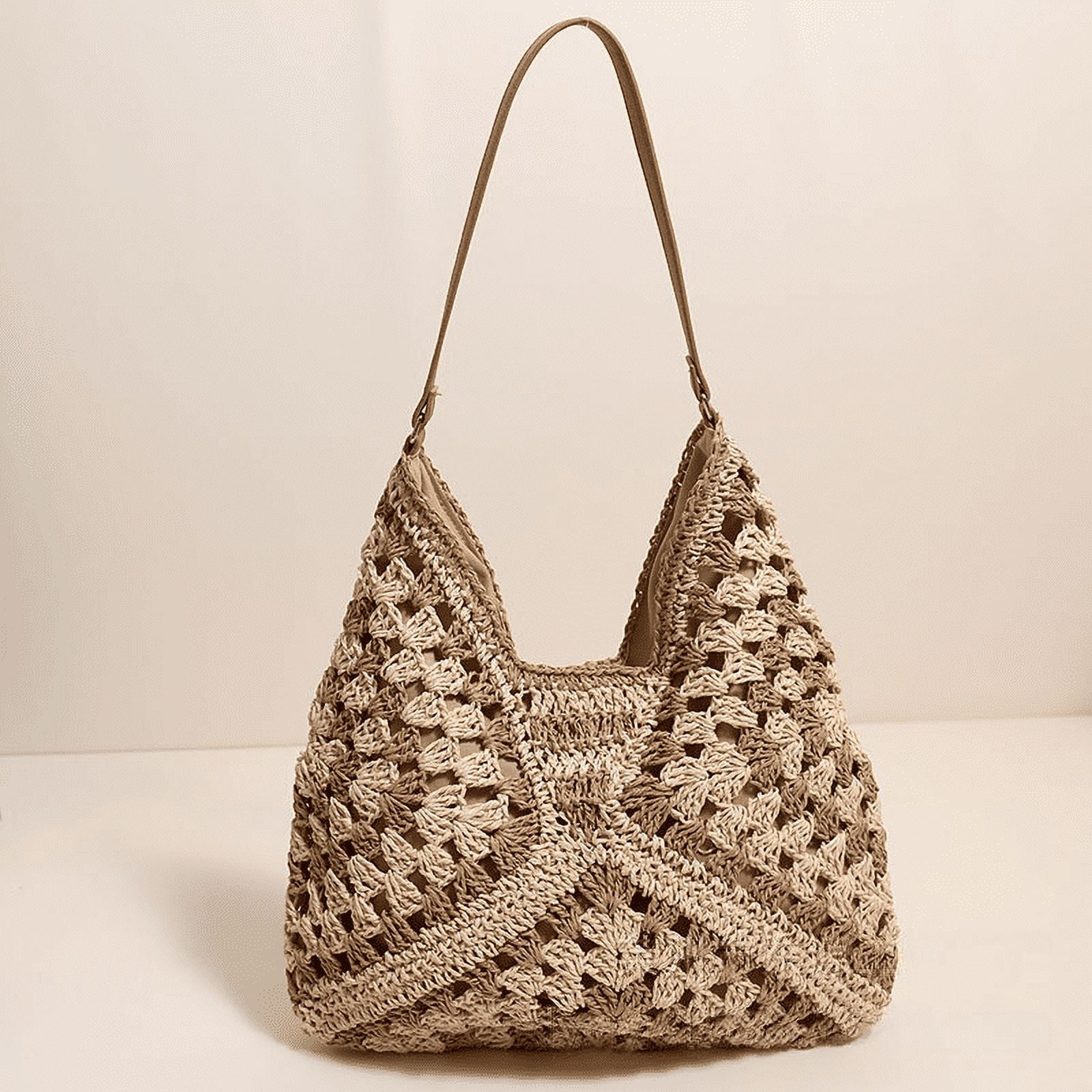 Straw Beach Bag for Women Summer Woven Beach Tote Bag Shoulder Handbags Boho Bag, (Black) 14.96x10.63 14.96