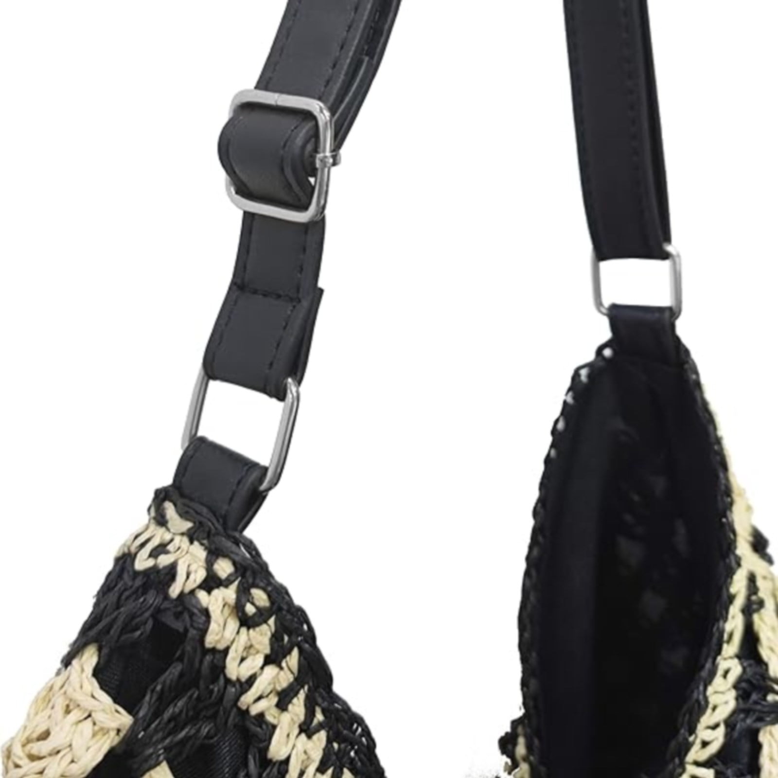 Straw Beach Bag for Women Summer Woven Beach Tote Bag Shoulder Handbags Boho Bag, (Black) 14.96x10.63 14.96