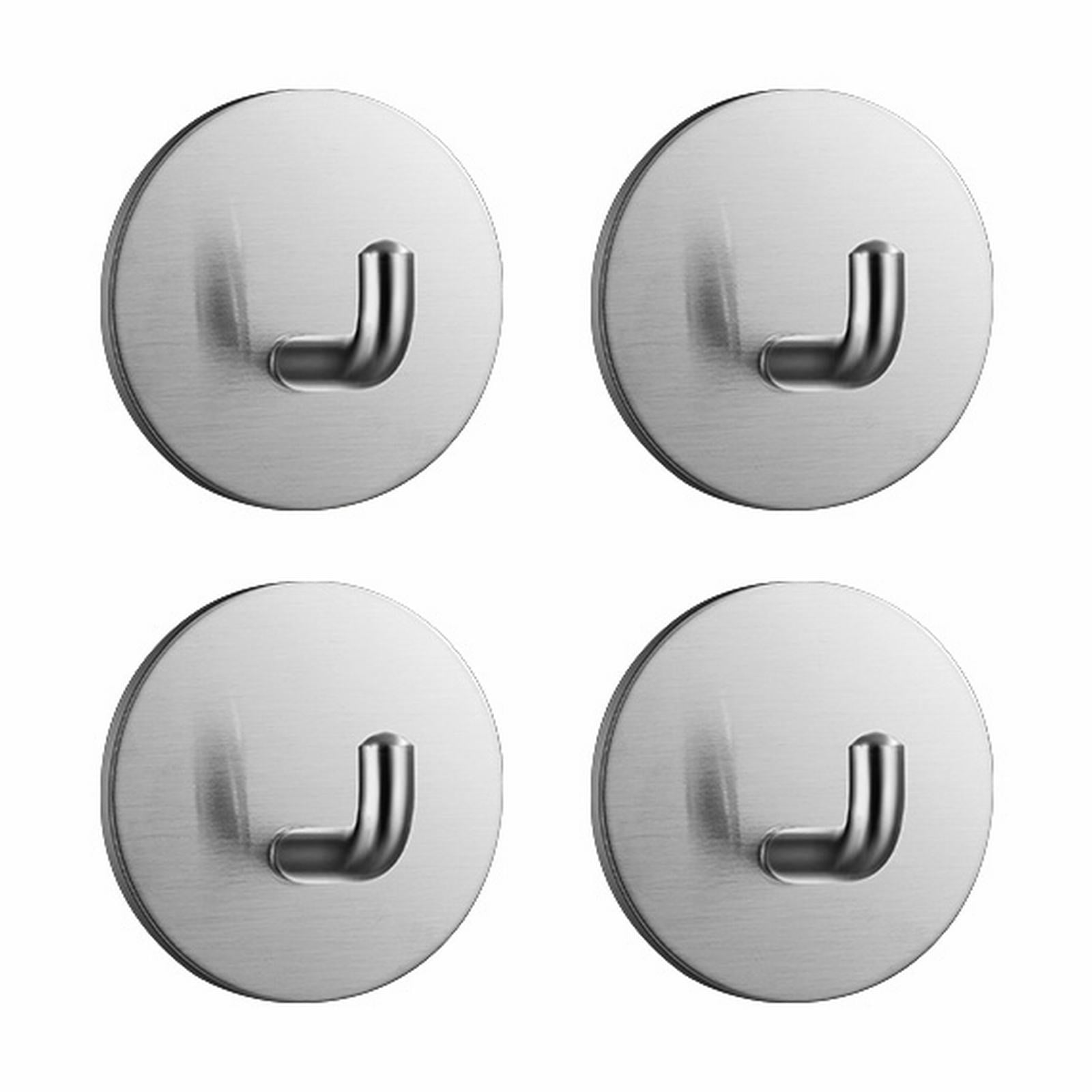 Adhesive Hooks Heavy Duty Waterproof in Shower Hooks for Hanging Loofah, Towels Clothes for Bathroom Removable Stainless Steel Brush Nickel Adhesive Wall Hooks 4 Pcs (Sliver) 1.8x1.8 1.8