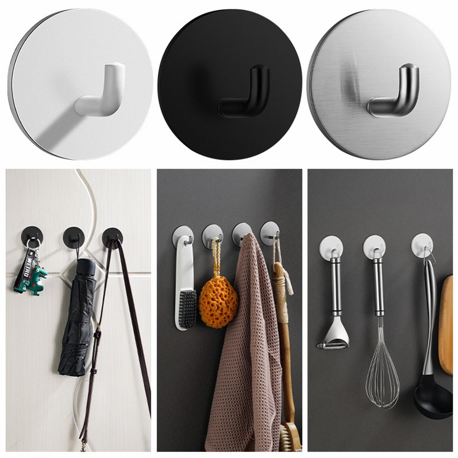 Adhesive Hooks Heavy Duty Waterproof in Shower Hooks for Hanging Loofah, Towels Clothes for Bathroom Removable Stainless Steel Brush Nickel Adhesive Wall Hooks 4 Pcs (Sliver) 1.8x1.8 1.8