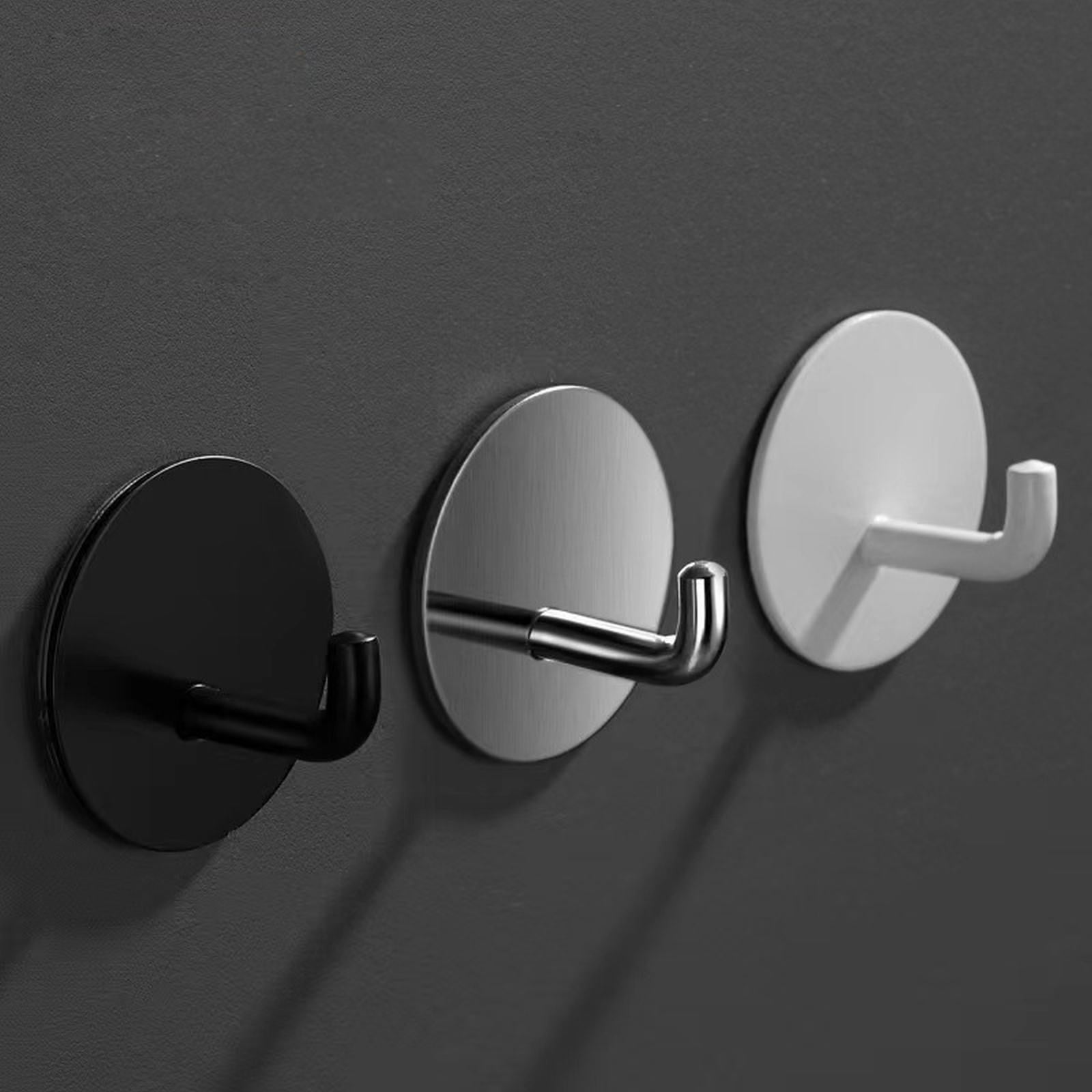 Adhesive Hooks Heavy Duty Waterproof in Shower Hooks for Hanging Loofah, Towels Clothes for Bathroom Removable Stainless Steel Brush Nickel Adhesive Wall Hooks 4 Pcs (Sliver) 1.8x1.8 1.8
