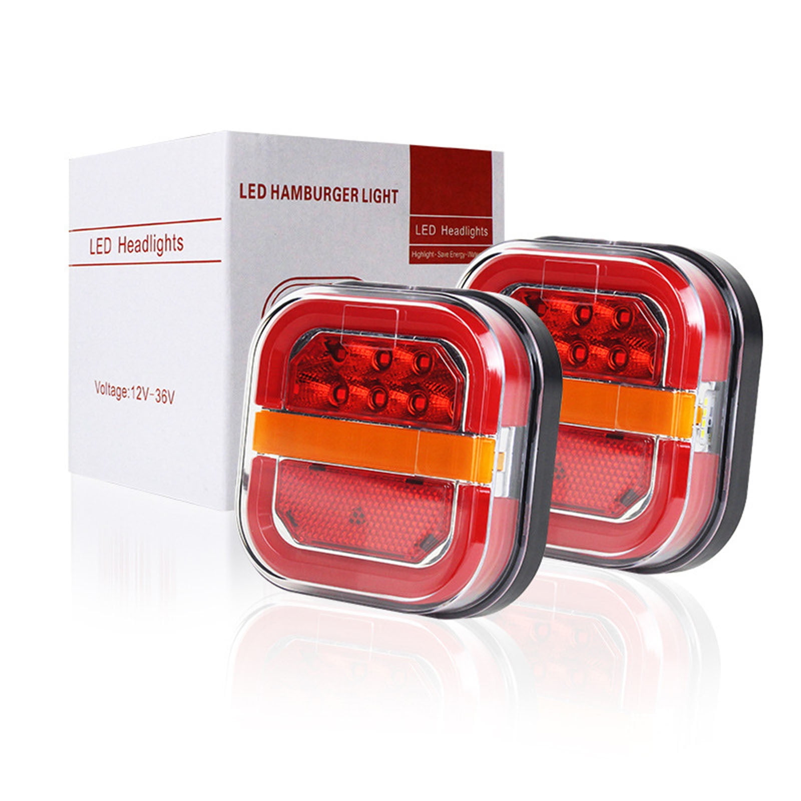 LED Brake Lights for Trailer, Trailer Lights for Towing, Led Trailers Rear Lights Kit with Brake and Turn Signals, Waterproof,Flowss Guide Square Burger Light Truck Edges Light(2Pcs Regular) Free Size A - Image 2