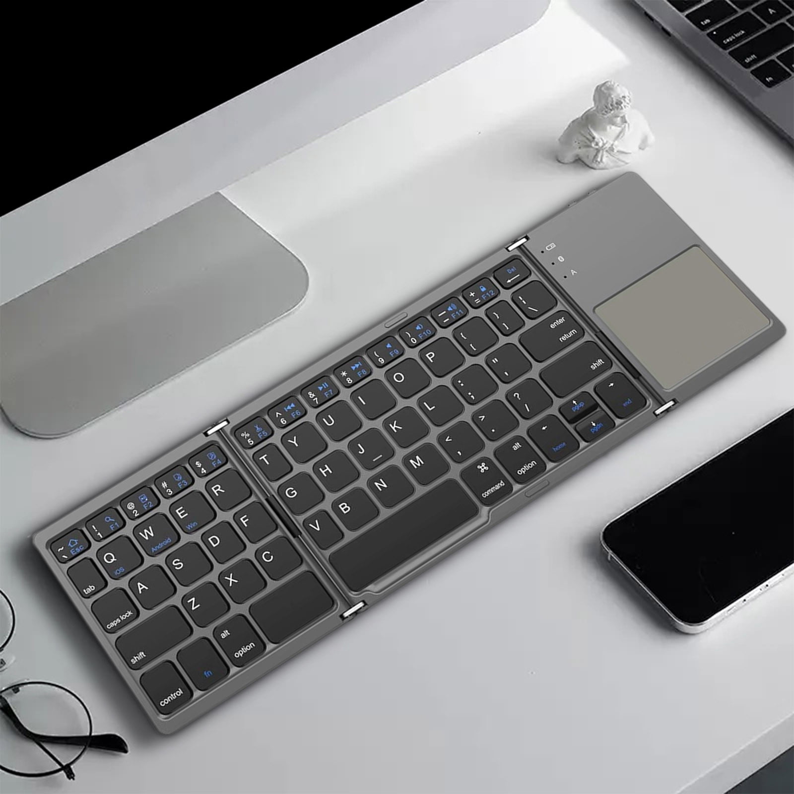 Tri-Folding Bluetooth Keyboard,Wireless Portable Foldable Bluetooth Keyboard for Travel, Keyboard with Touchpad, Rechargeable Multi-Device Small Keyboard for Laptop Tablet PC Smartphone A - Image 5