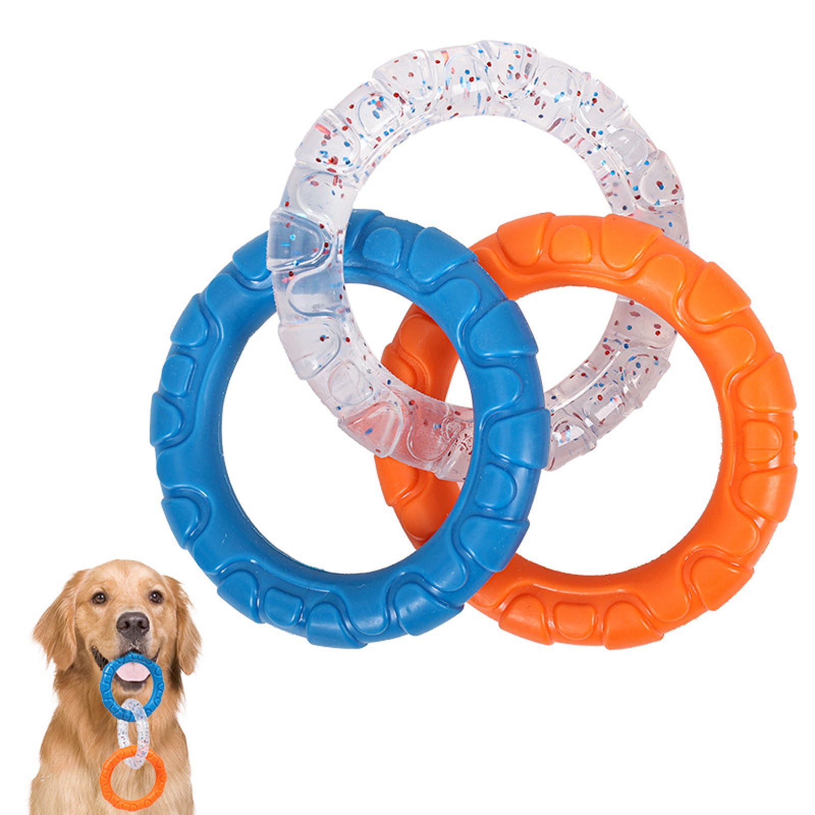 3-Ring Tug Dog Toy, Interactive Tug Pull Toy for Training and Teeth Cleaning, Indestructible Rubber of War Dog Chew Toy for Aggressive Chewers, Outdoor Puppy Ring Toy for Small Medium Large Dogs Orange-blue and purple-yellow - Image 5