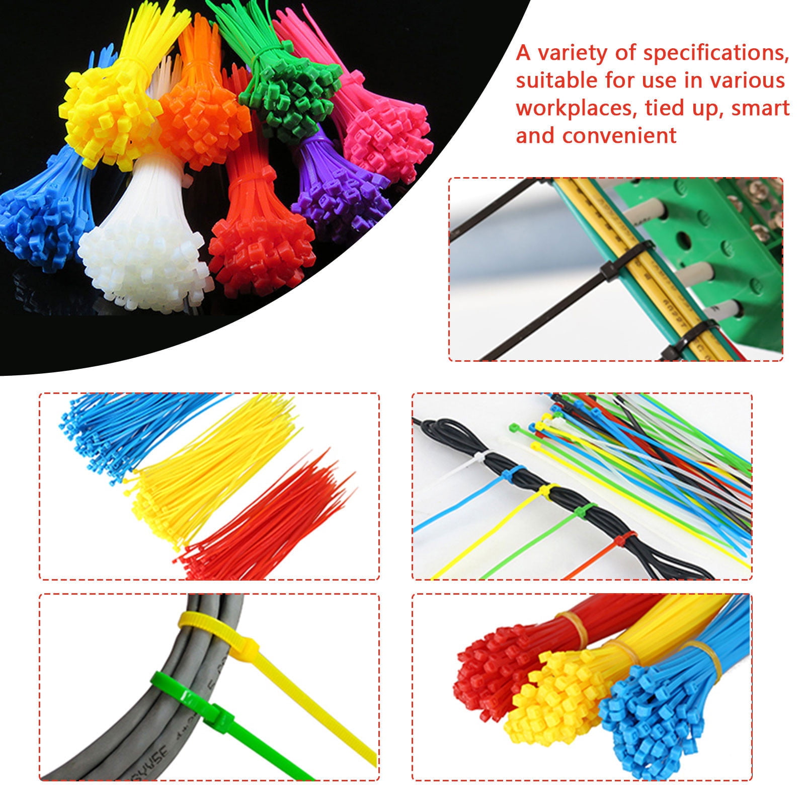 6 Inch White Zip Ties, 100 PCS Cable Zip Ties, 18 Lbs- Heavy Duty Tensile Strength, UV Resistant Strong Nylon Cable Ties, Self-Locking 6