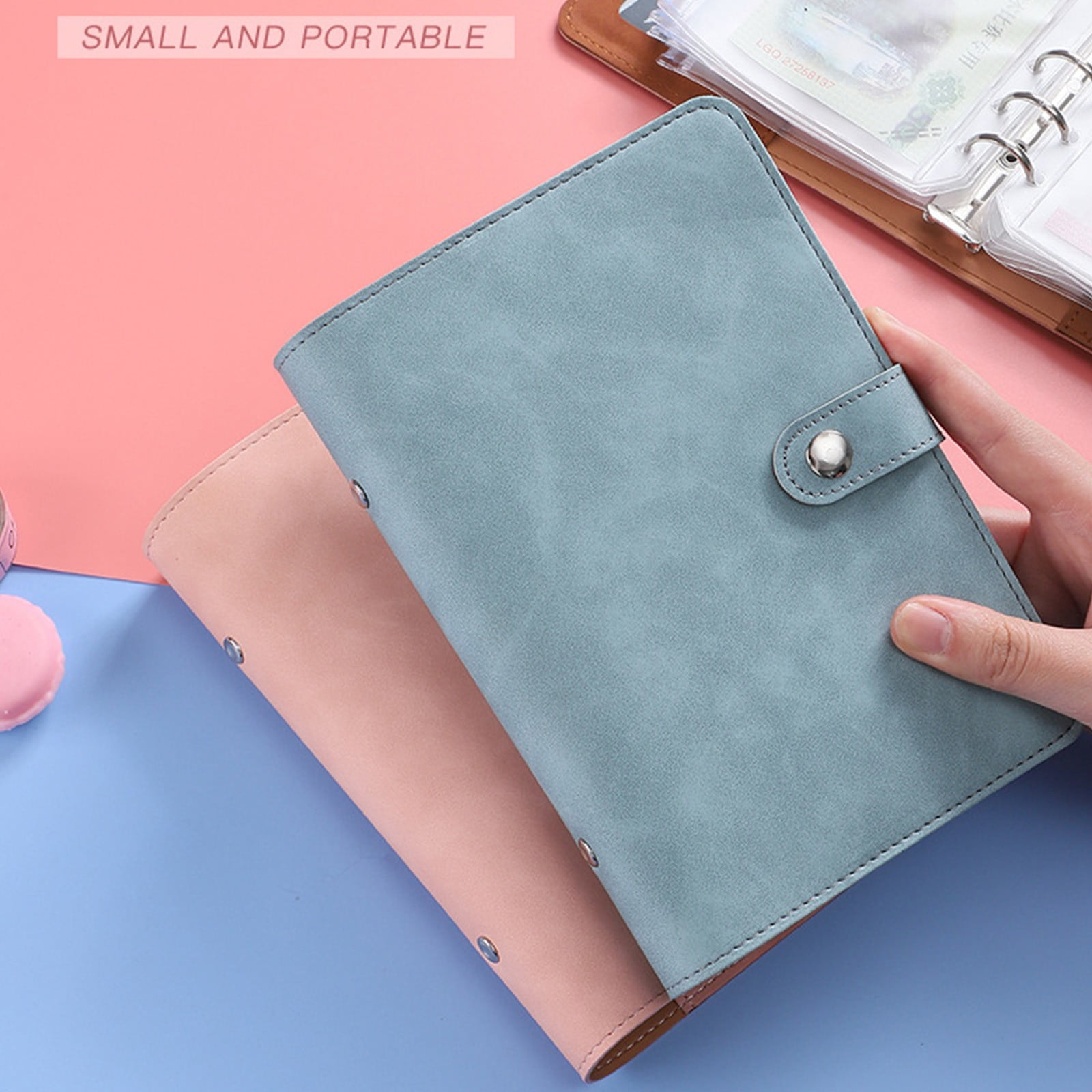 A6 PU Leather Notebook Binder Planner Budget Organizer Round Ring Binder Cover Magnetic Personal Planner Binder with 12 Binder Pocket Binder Zipper Folder for Bill Planner (Red) 4.92x7.48 4.92
