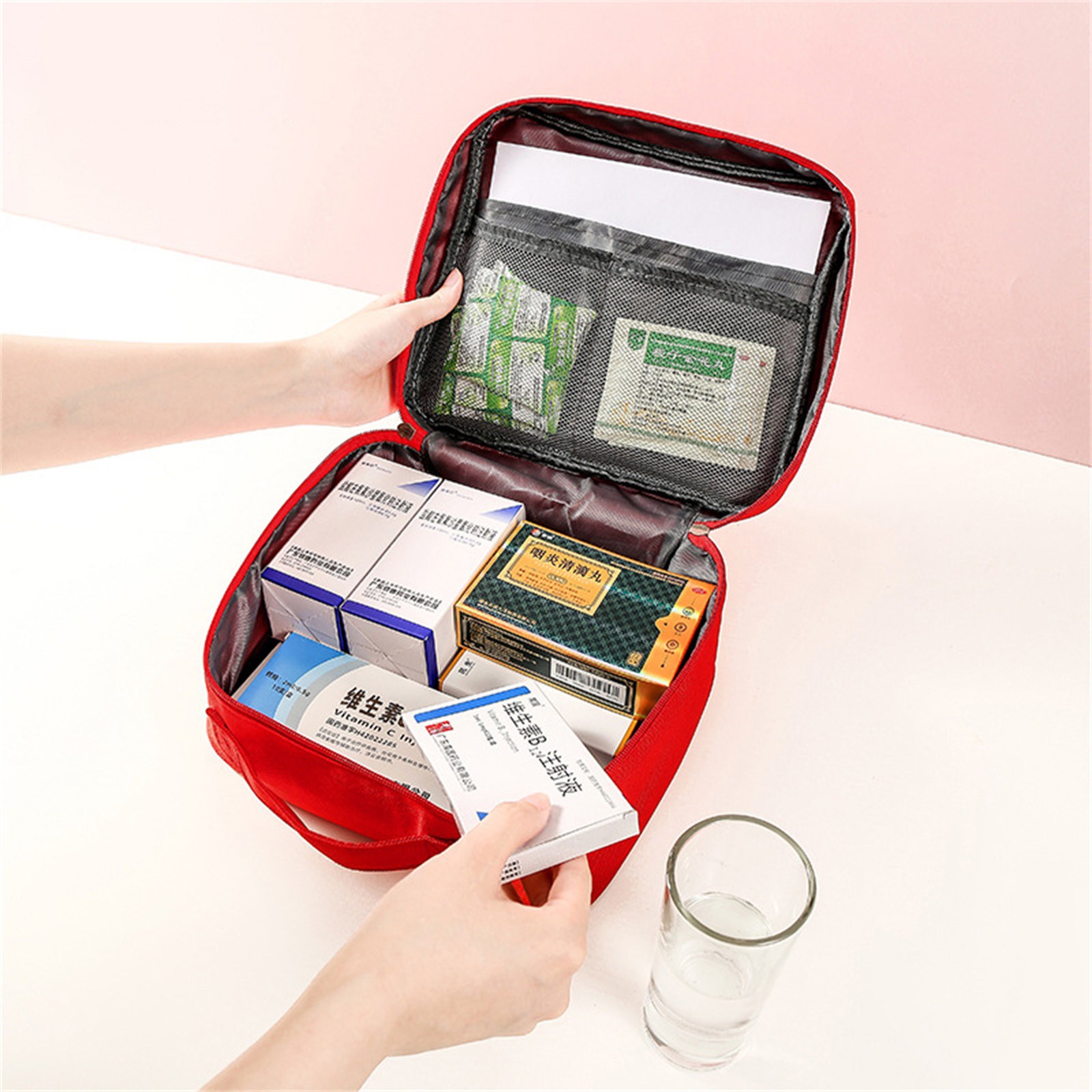 Portable Mini First Aid Bag Empty, Small Size Travel Medicine Pouch Double Zippers Handy Pills Pocket for Travel Home (Grey) 4.33x5.51x0.79 4.33