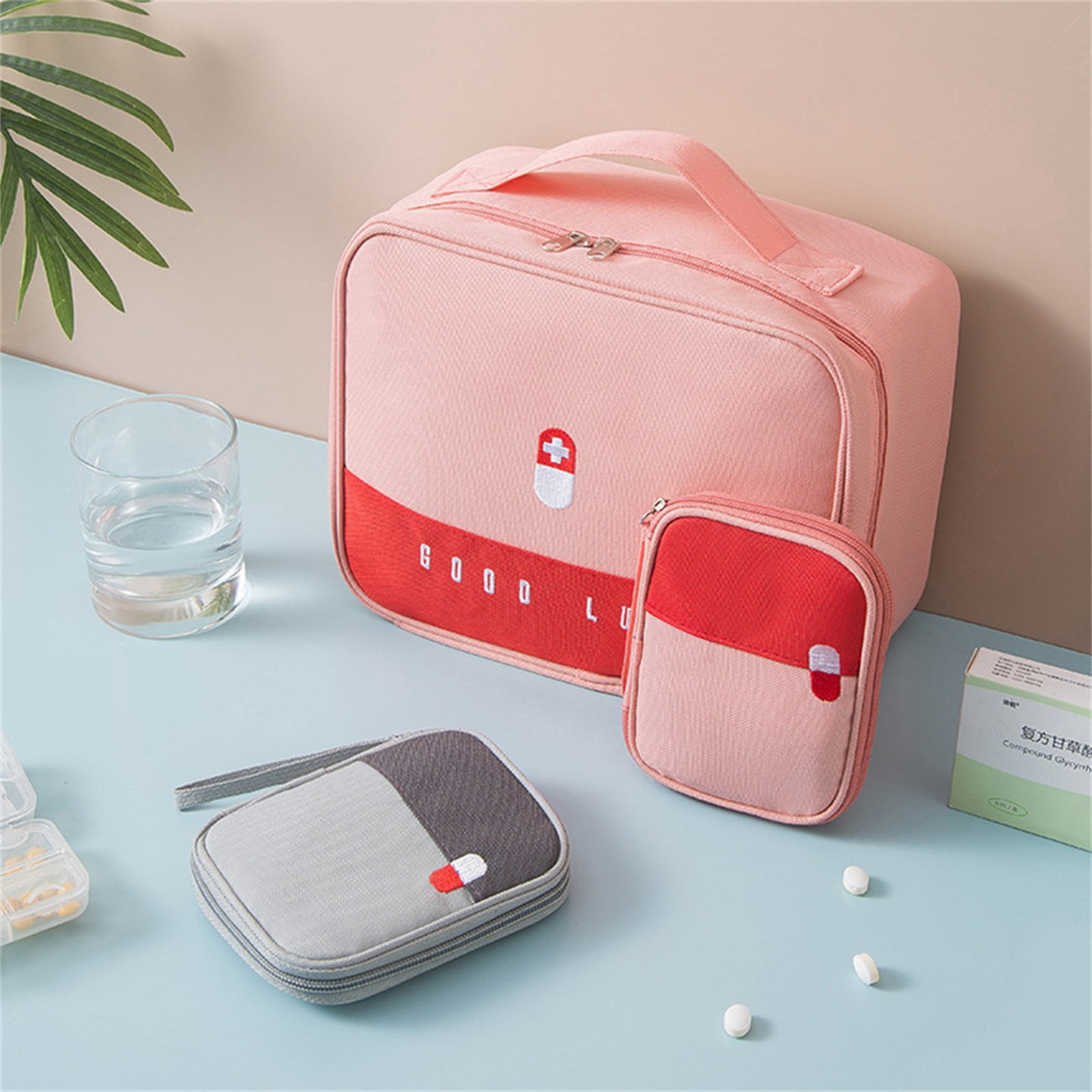 Portable Mini First Aid Bag Empty, Small Size Travel Medicine Pouch Double Zippers Handy Pills Pocket for Travel Home (Grey) 4.33x5.51x0.79 4.33