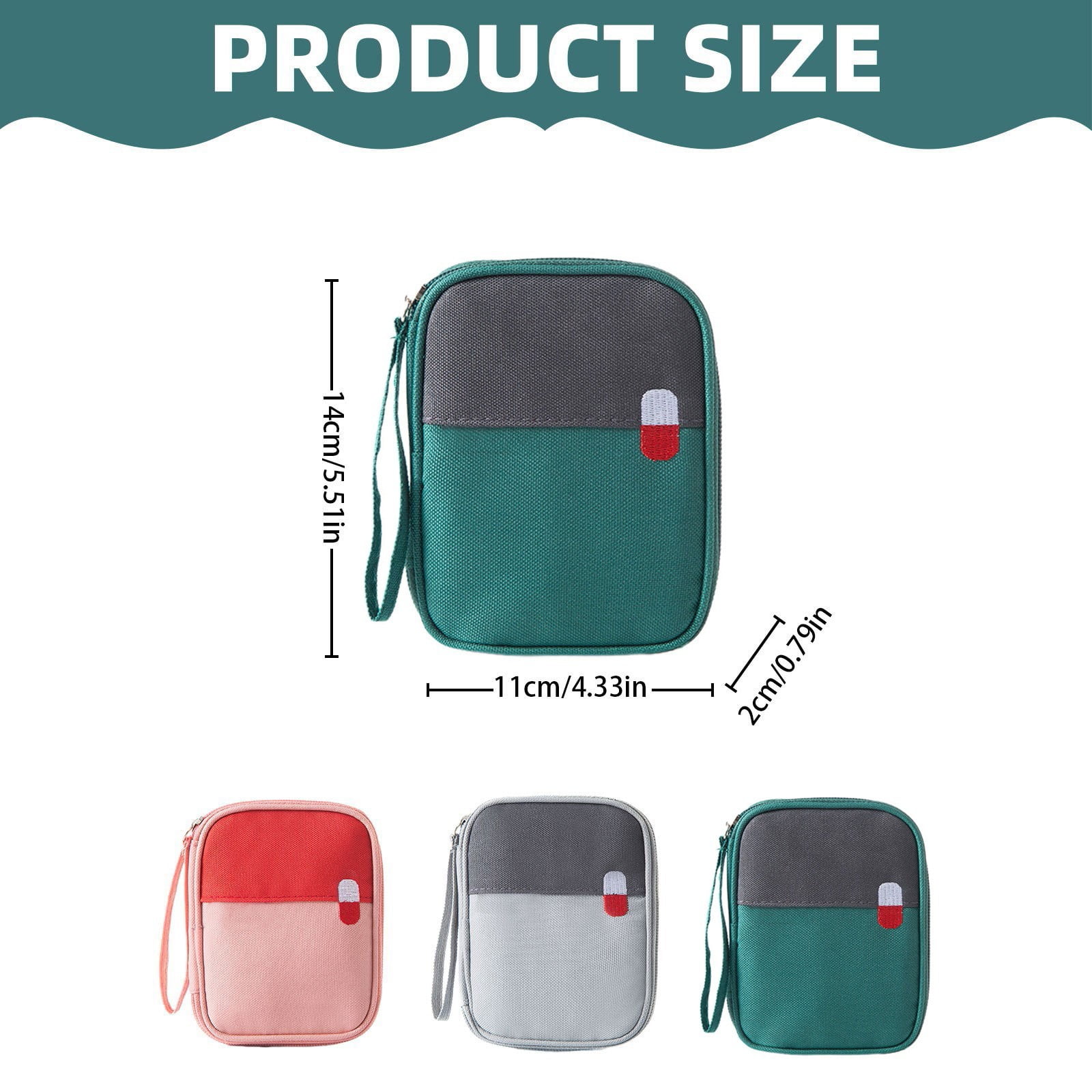 Portable Mini First Aid Bag Empty, Small Size Travel Medicine Pouch Double Zippers Handy Pills Pocket for Travel Home (Grey) 4.33x5.51x0.79 4.33