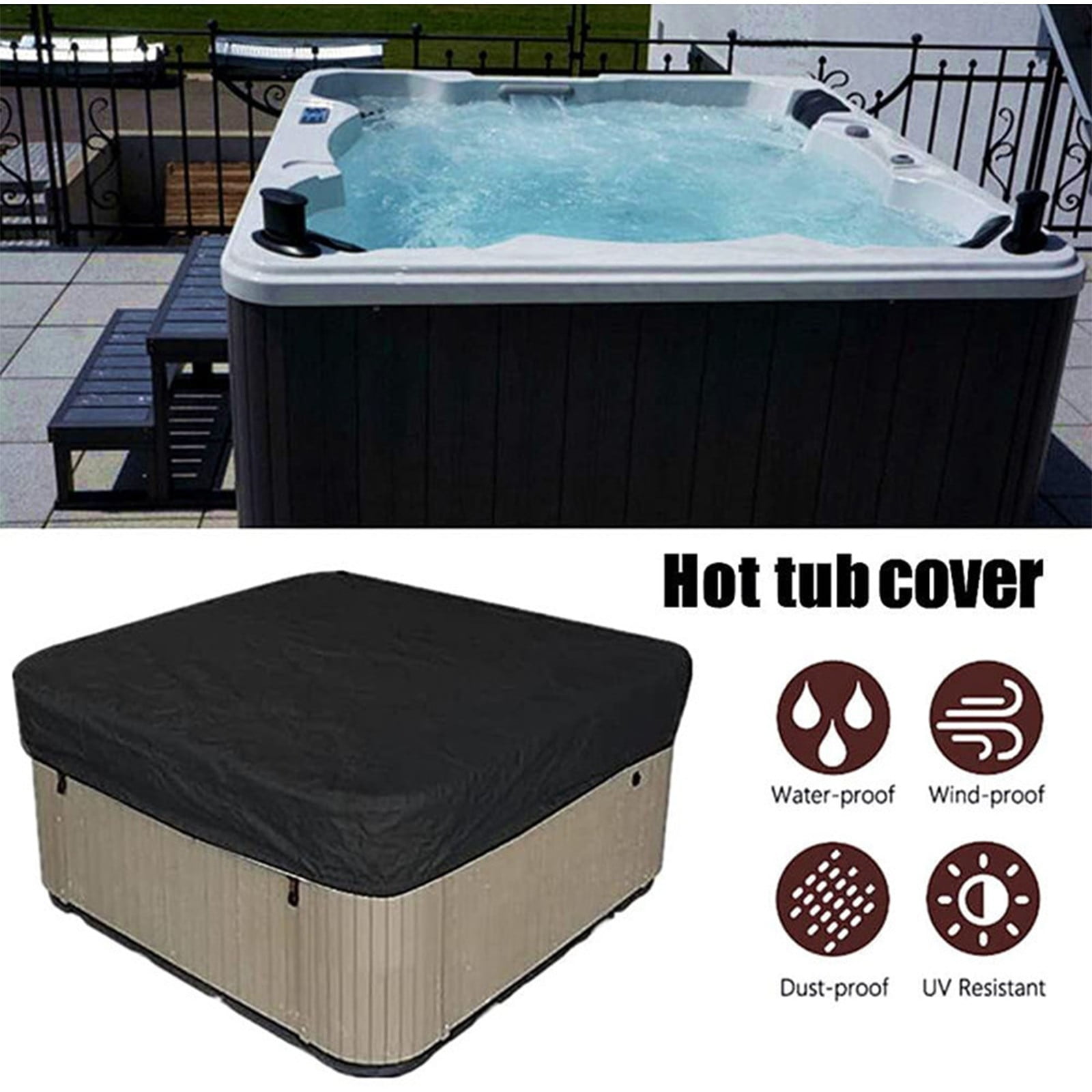 Square Hot Tub Cover - Outdoor Heavy Duty Protector for Patio Spas and Swimming Pools | Hard Covers For Hot Tub Waterproof Dust Cover for Hot Tubs, Jacuzzis, and Outdoor(Black -89.76x11.81