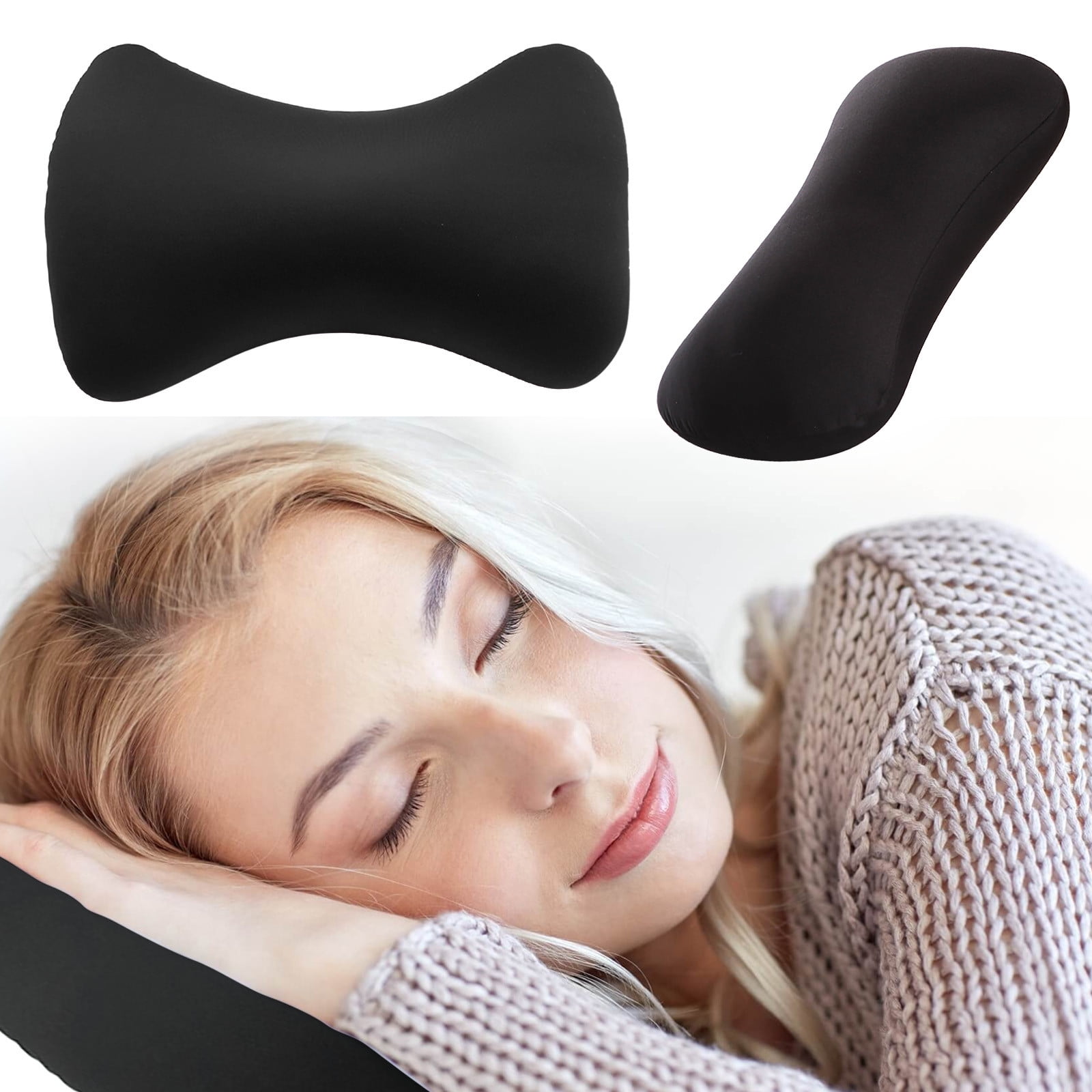 38cm×20cm Bone-Shaped Office Nap Pillow - Soft Foam Headrest for Travel, Plane, Car, Sofa & Bed | Portable Backrest Pillow with Soft Fabric for Comfortable Lunch Break Naps Office & Home(red) black - Image 1