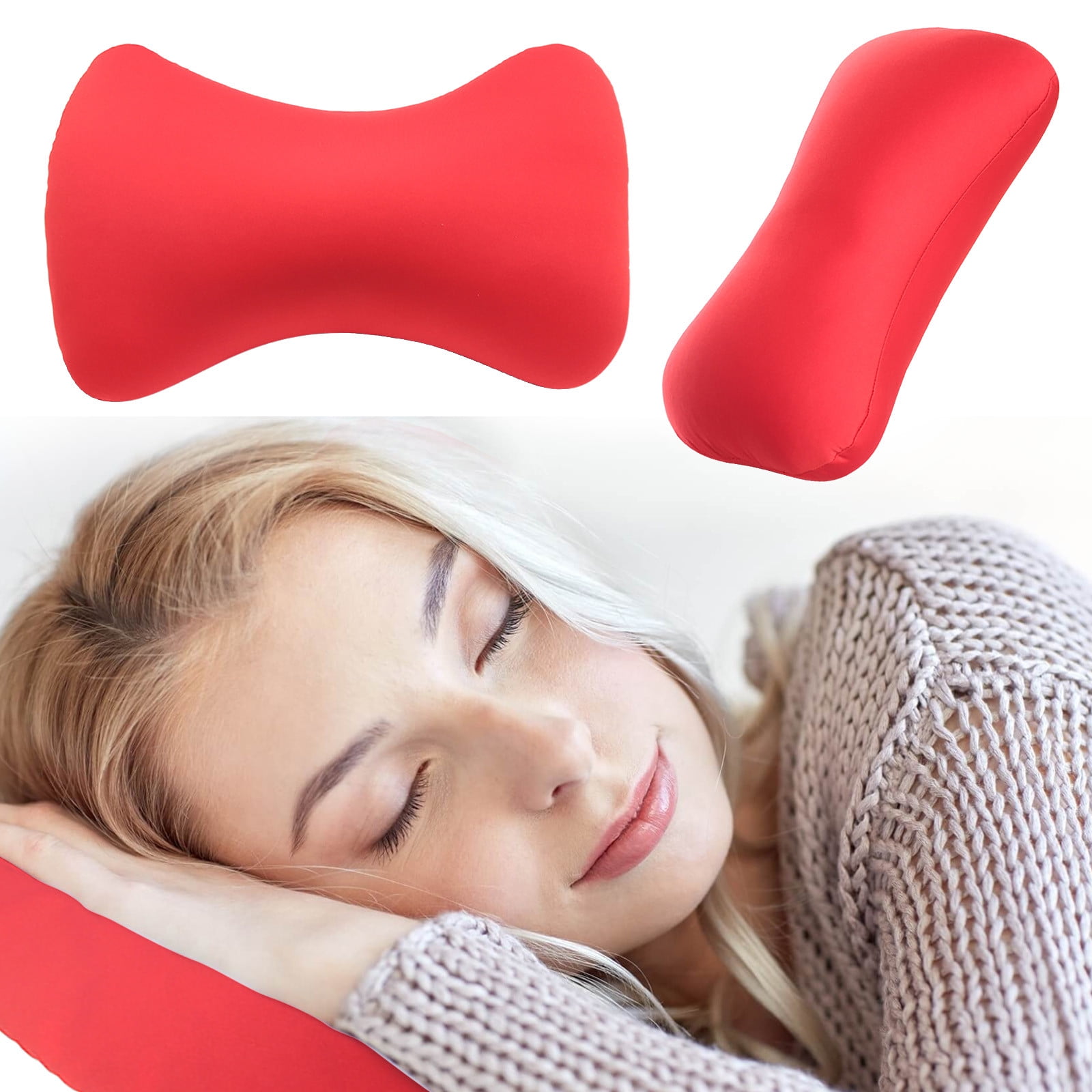 38cm×20cm Bone-Shaped Office Nap Pillow - Soft Foam Headrest for Travel, Plane, Car, Sofa & Bed | Portable Backrest Pillow with Soft Fabric for Comfortable Lunch Break Naps Office & Home(red) red - Image 1