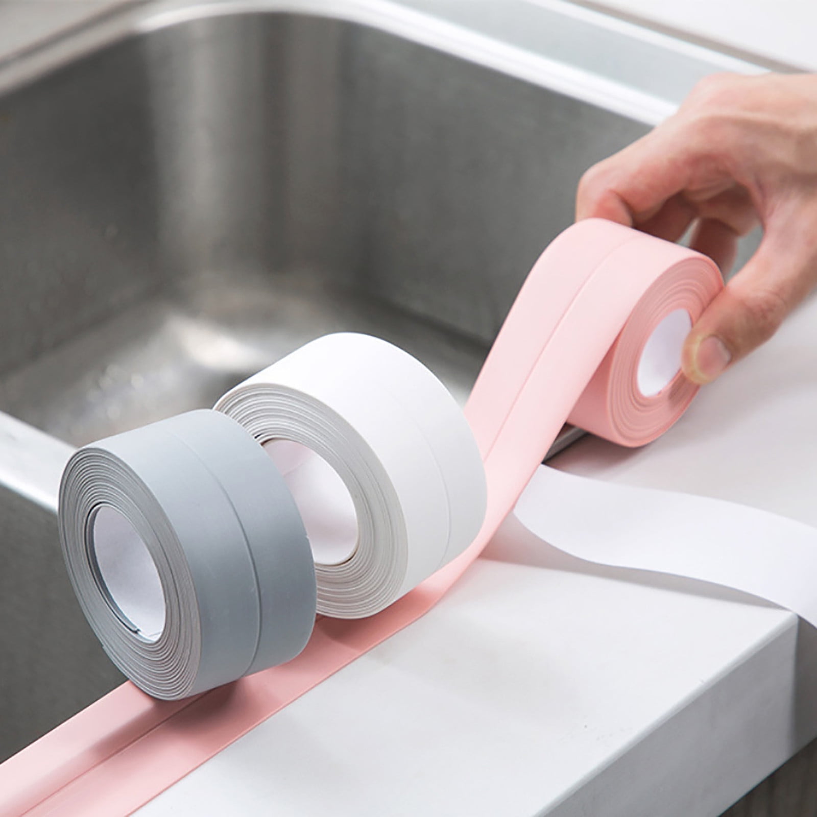 Kitchen & Bathroom Mildew-Proof Caulk Tape,PE Self-Adhesive Waterproof Sealing Strip for Bathtub, Shower & Toilet,Waterproof Caulk Strip, Bathroom Caulk Tape, Kitchen Sealing Tape(Grey) Beige - Image 3