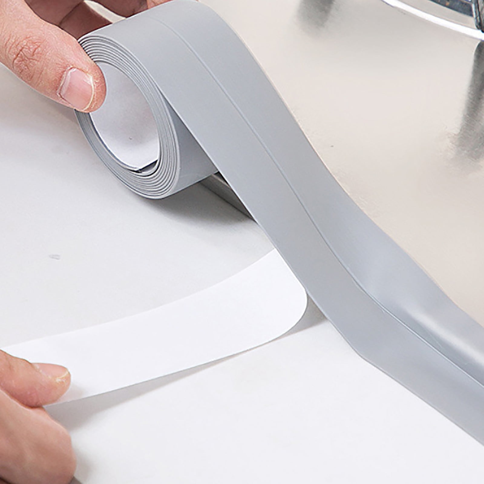 Kitchen & Bathroom Mildew-Proof Caulk Tape,PE Self-Adhesive Waterproof Sealing Strip for Bathtub, Shower & Toilet,Waterproof Caulk Strip, Bathroom Caulk Tape, Kitchen Sealing Tape(Grey) Grey - Image 6