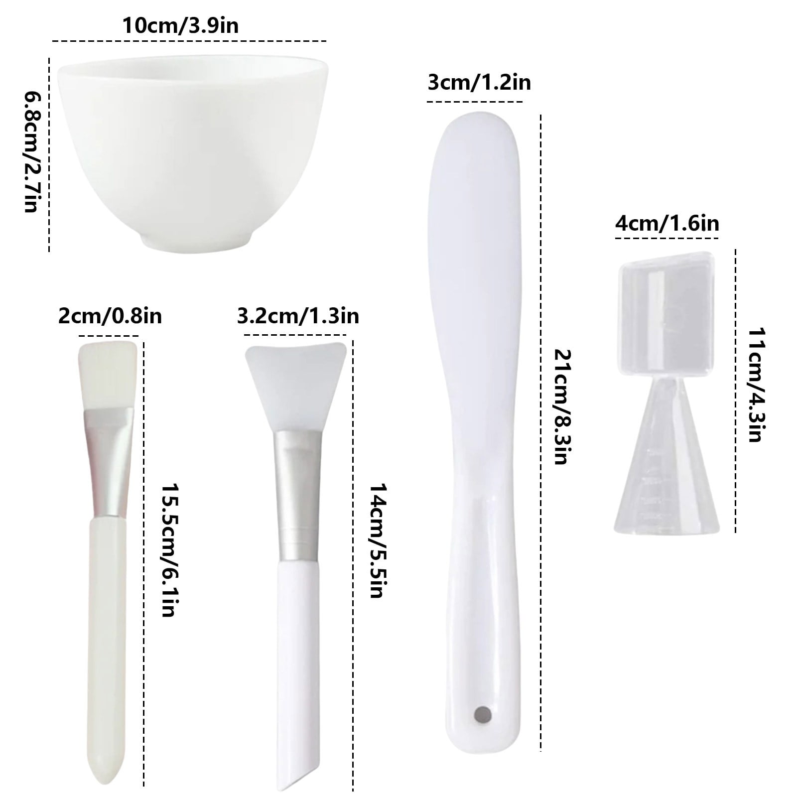 Face Mask Mixing Bowl Set with Silicone Facial Bowls, Brushes, Spatula, Measuring Cup + Scoop, 5 in 1 Esthetician Tool Kit, SPA Quality-White White 5.9*3.94*7.87inch 5 Pcs - Image 2