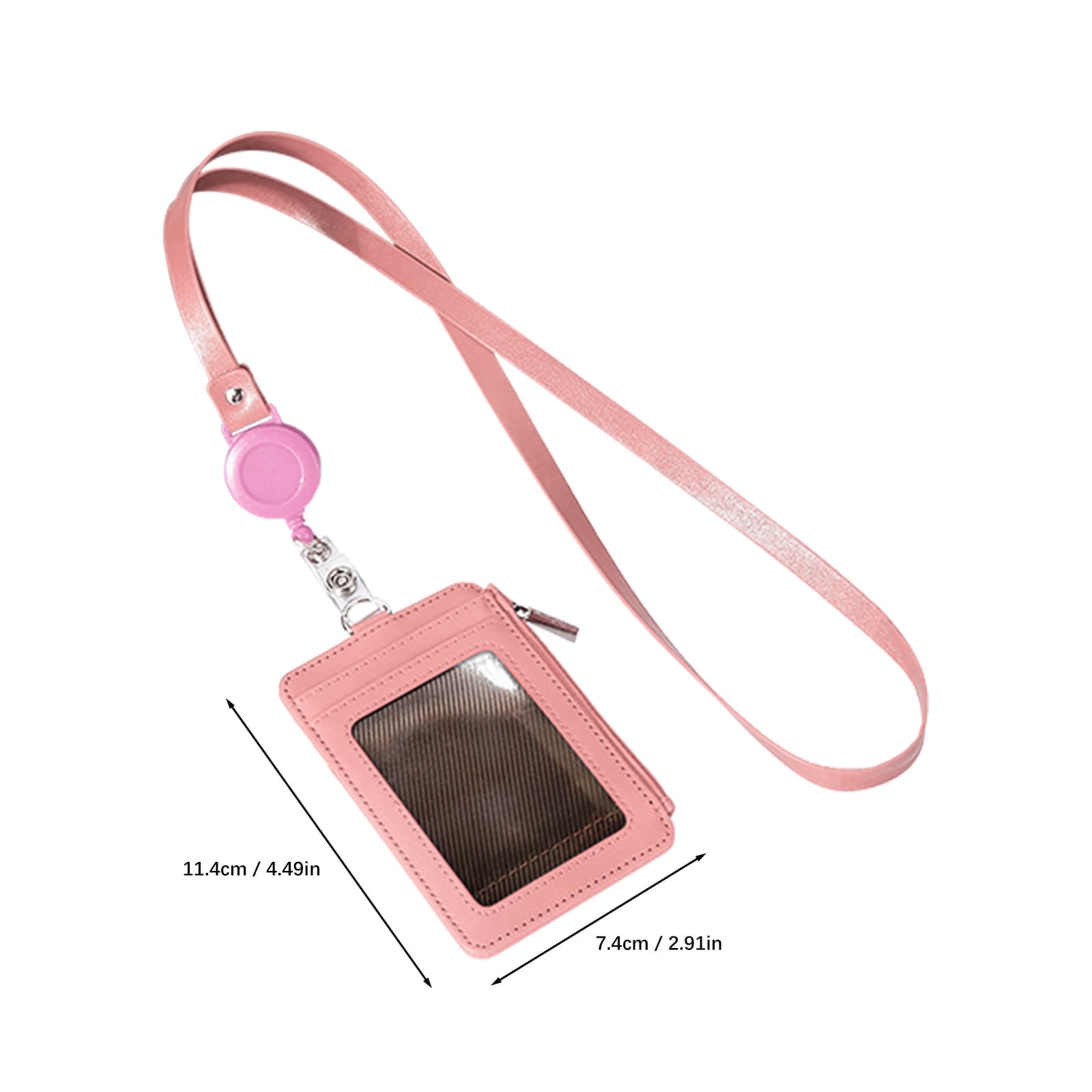 Slim PU Leather ID Badge Holder Wallet,with Zip, Neck Lanyard & Retractable Reel,ID Card Wallet, Badge Holder with Lanyard, PU Leather Badge Case, Retractable Badge Reel Holder(Red) Red - Image 6