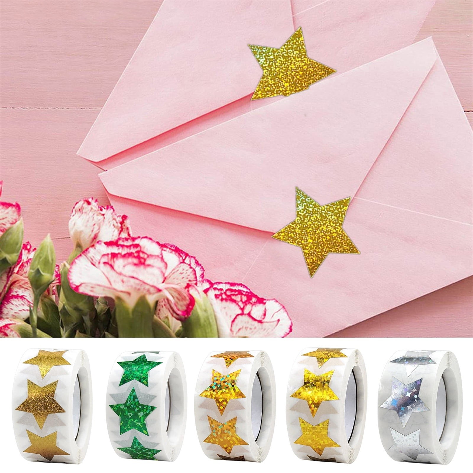 500PCS Gold Star Roll Stickers - 1 Inch Self-Adhesive Glitter Decals,for Kids, Classroom, Teachers, Wall Crafts, Sparkly Star Stickers for Rewards & Decor Gold Star Stickers For Kids(E) B - Image 3