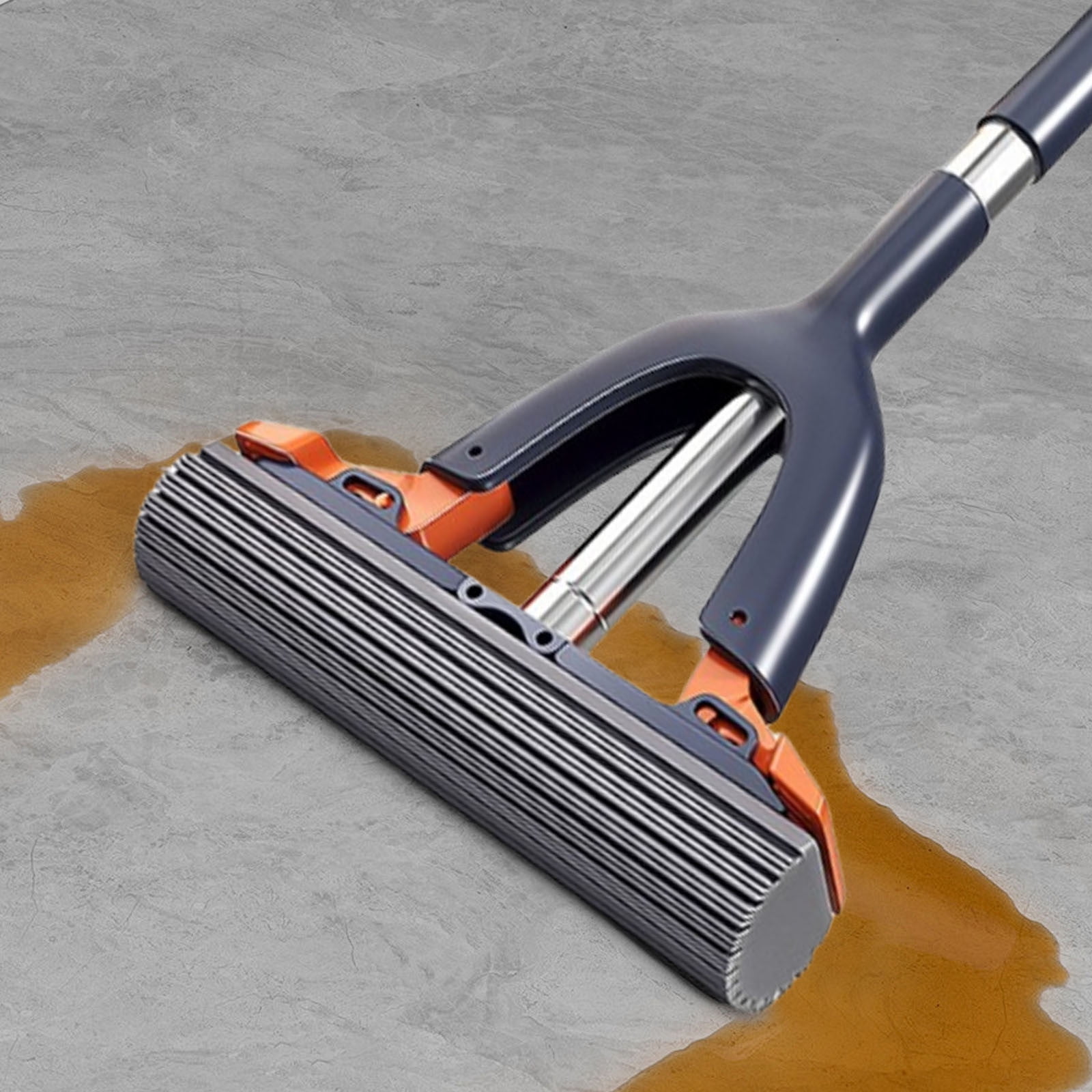 Sponge Mop with Roller Wringer Self Squeezing Floor Cleaner No Hand Contact Thickened Rubber Head for Tile Hardwood (37cm) - Image 4