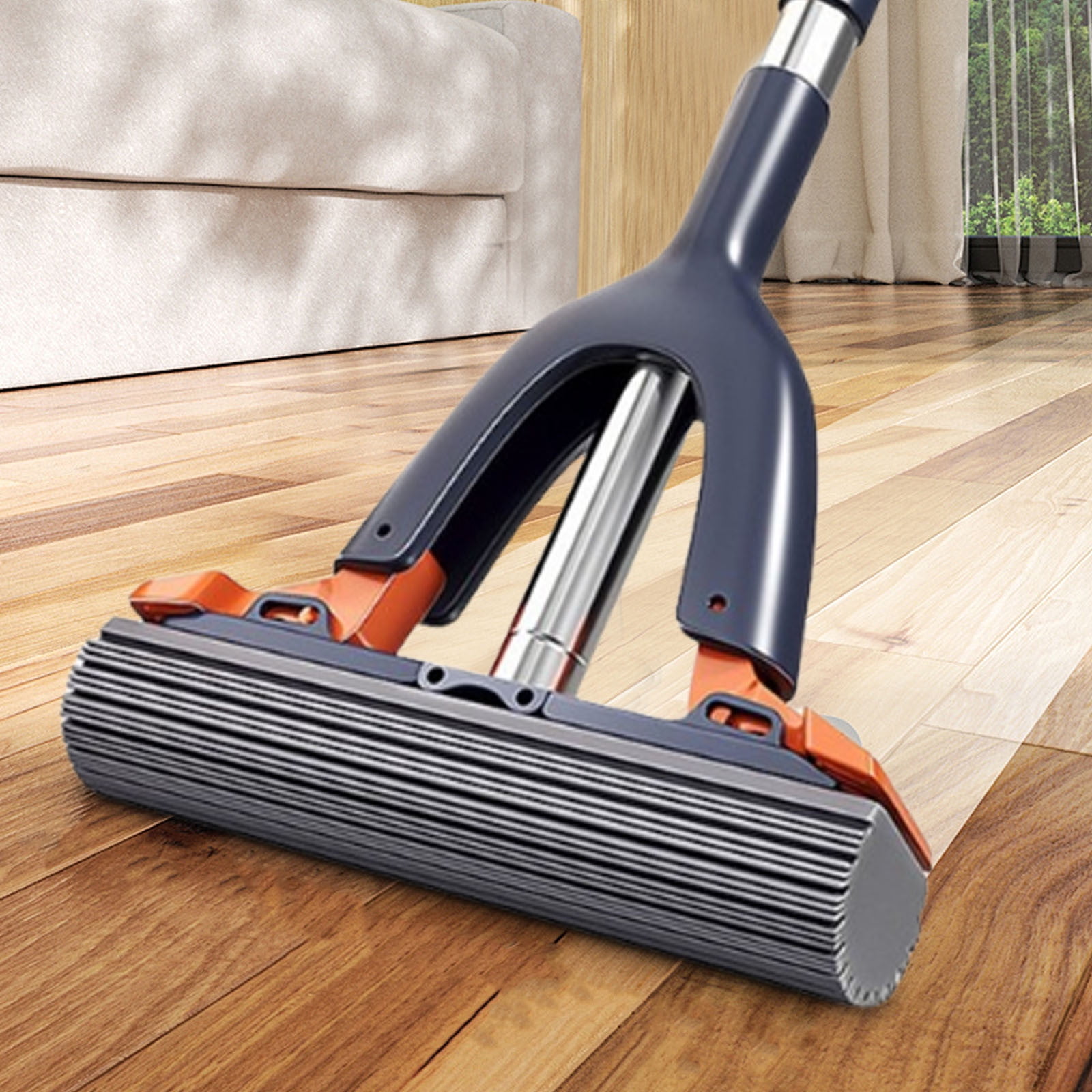 Sponge Mop with Roller Wringer Self Squeezing Floor Cleaner No Hand Contact Thickened Rubber Head for Tile Hardwood (37cm) - Image 5