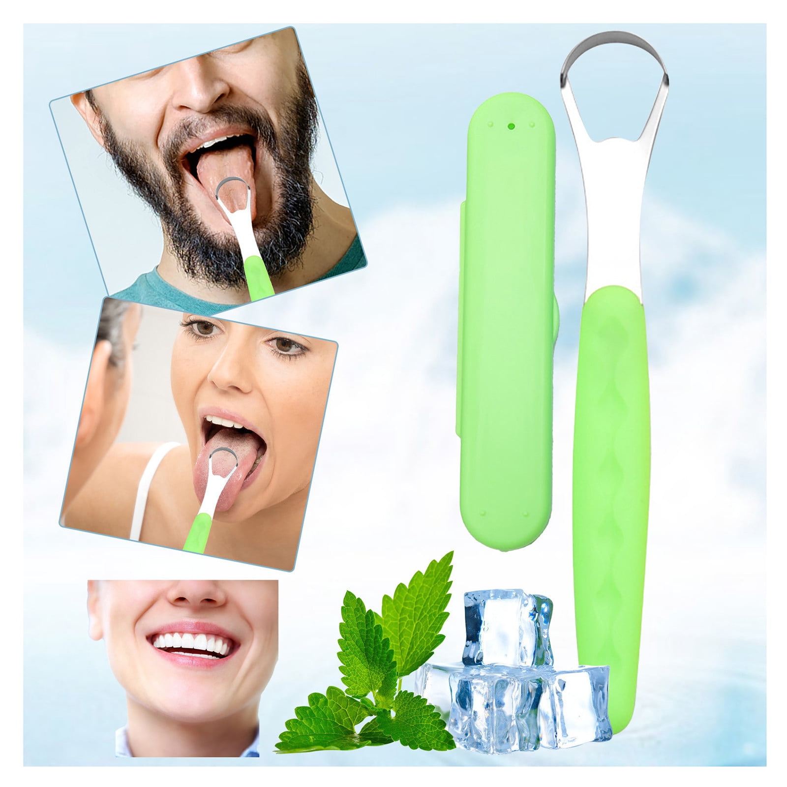 Tongue Scraper Cleaner 100% BPA Free Tongue Scrapers with Soft Handle for Adults, Kids, Healthy Oral Care, Easy to Use, Help Fight Bad Breath,with A Portable Travel Case-Black Green 1.18*0.98*6.1inch 1Pcs - Image 2