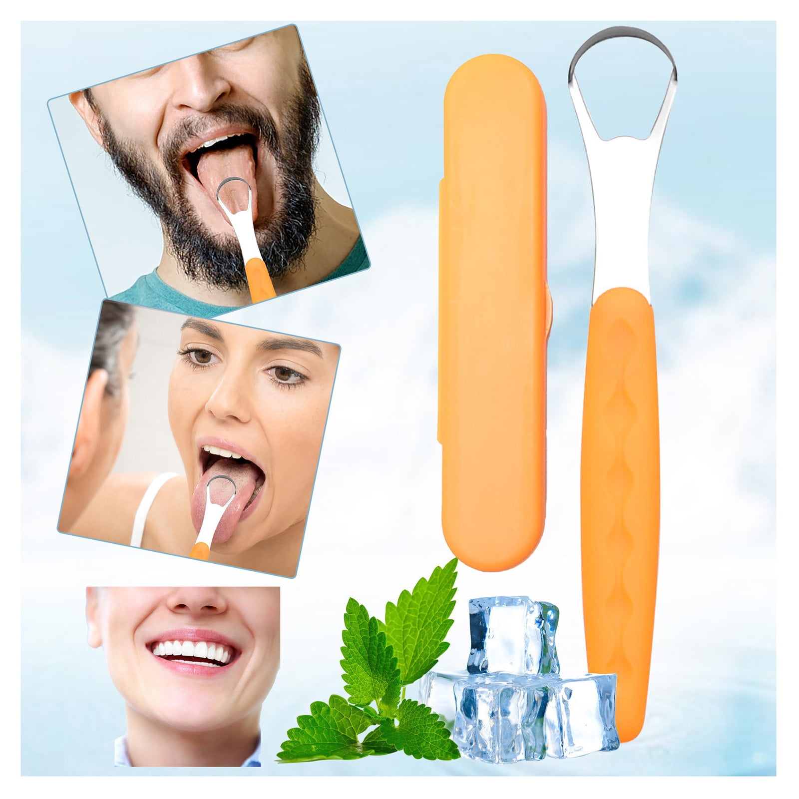 Tongue Scraper Cleaner 100% BPA Free Tongue Scrapers with Soft Handle for Adults, Kids, Healthy Oral Care, Easy to Use, Help Fight Bad Breath,with A Portable Travel Case-Black Orange 1.18*0.98*6.1inch 1Pcs - Image 2