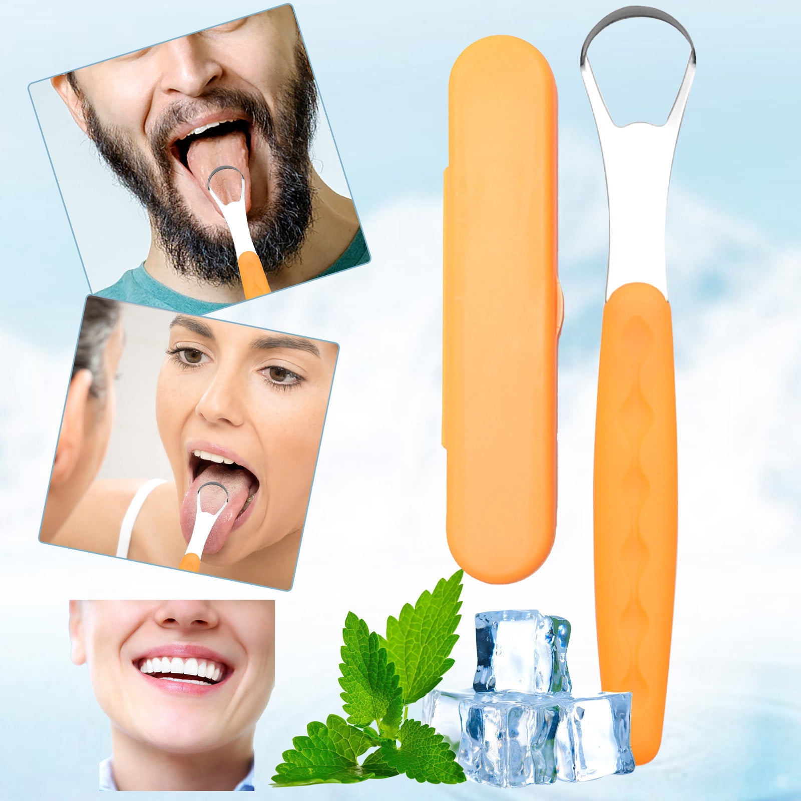 Tongue Scraper Cleaner 100% BPA Free Tongue Scrapers with Soft Handle for Adults, Kids, Healthy Oral Care, Easy to Use, Help Fight Bad Breath,with A Portable Travel Case-Black Orange 1.18*0.98*6.1inch 1Pcs - Image 4