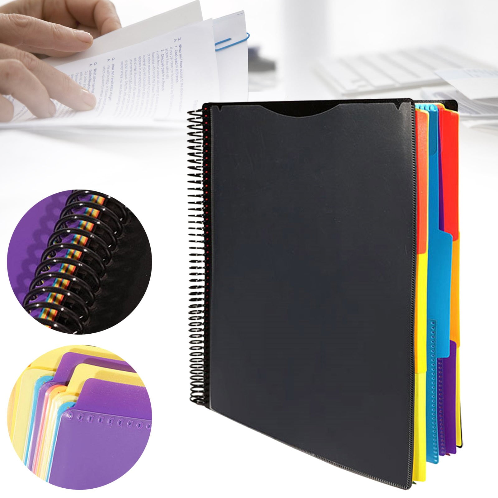Spiral Binder Project Organizer - 6/12 Pockets with Assorted Tabs, Tear Poly Material, 1/3 Cut Tabs, Letter Size,Pocket Binder, Project Folder, Organizer with Tabs, School Project Holder(12 Pages) 12 Pages - Image 2