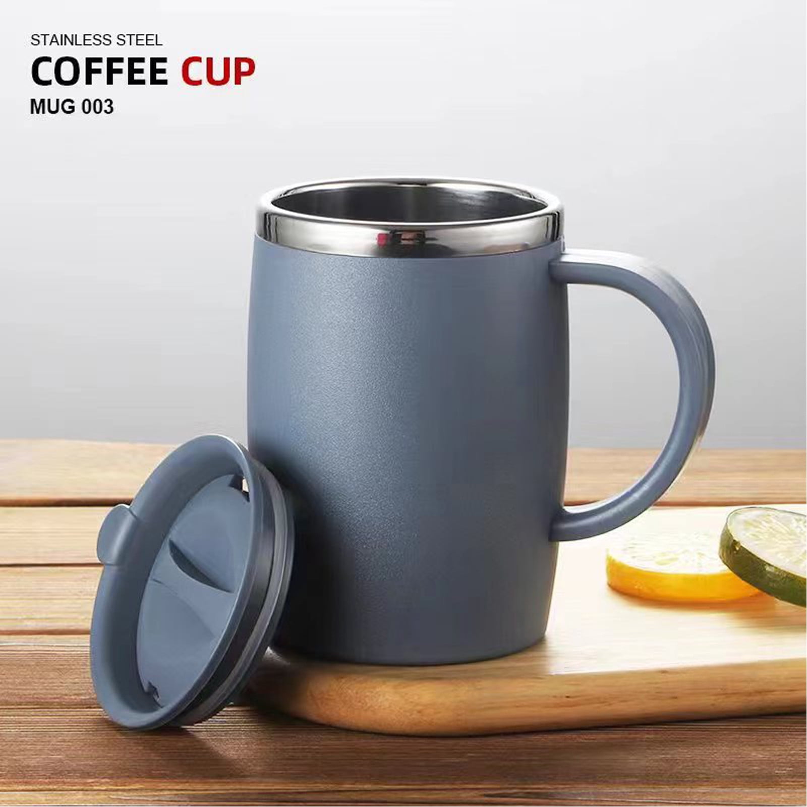 17oz Double Wall Insulated Desk Mug with Lid and Handle, Stainless steel Reusable Cup, Spill-Proof, Microwave & Dishwasher Safe, Wide Mouth, Cup Holder Friendly (Blue) 3.42x5.11 3.42