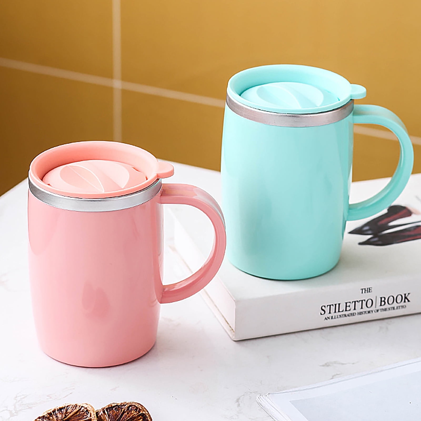 17oz Double Wall Insulated Desk Mug with Lid and Handle, Stainless steel Reusable Cup, Spill-Proof, Microwave & Dishwasher Safe, Wide Mouth, Cup Holder Friendly (Blue) 3.42x5.11 3.42