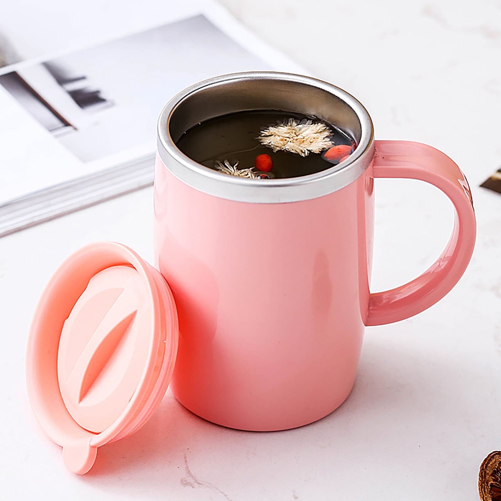 17oz Double Wall Insulated Desk Mug with Lid and Handle, Stainless steel Reusable Cup, Spill-Proof, Microwave & Dishwasher Safe, Wide Mouth, Cup Holder Friendly (Blue) 3.42x5.11 3.42