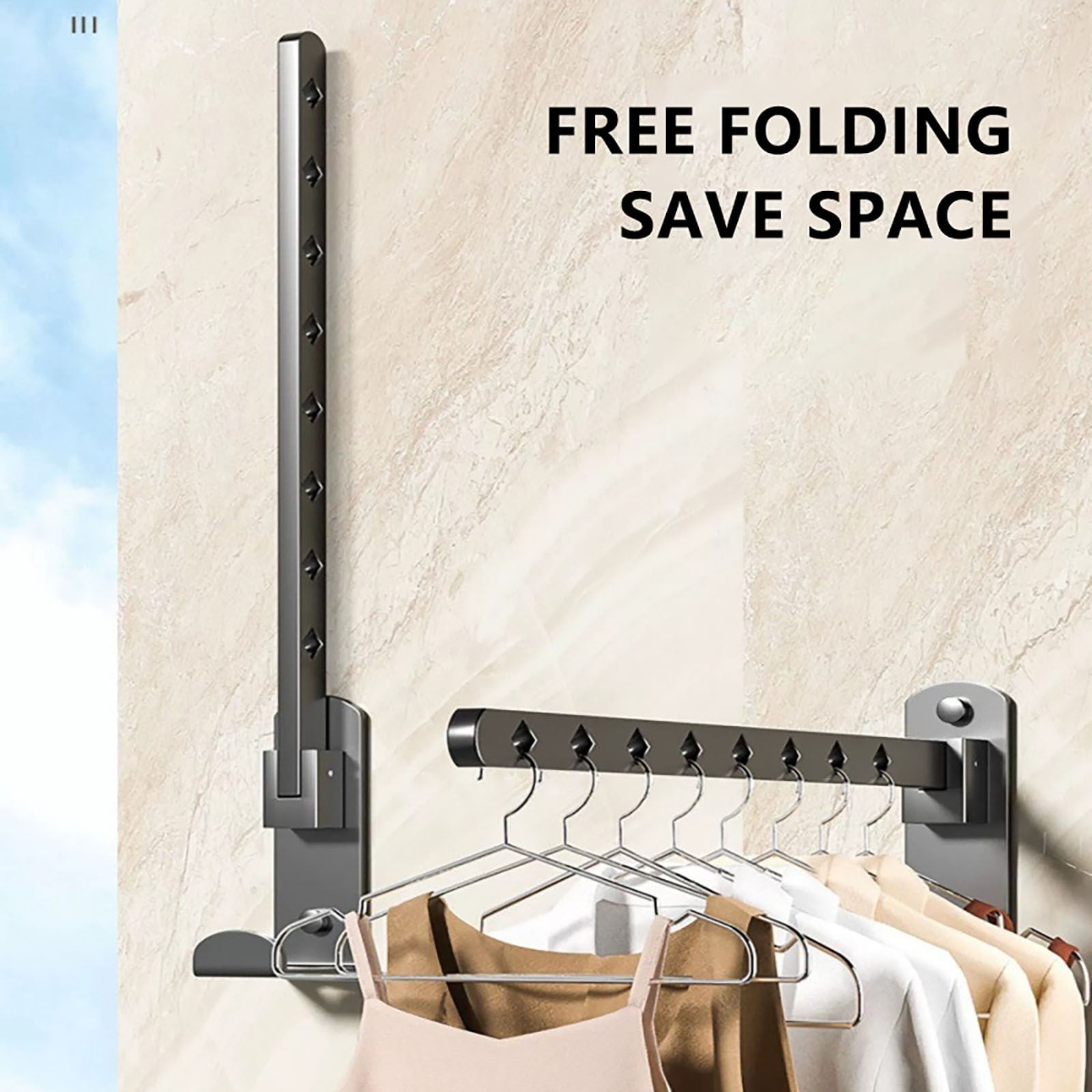 Retractable Folding Wall Hanger, Folding Clothes Hanger Rack, Clothes Storage Organizer, Laundry Hanger, Sturdy Hanging Dryer Rack Clothes Hooks of Metal (Matte Grey) 4.81x1.18x9.84 4.81