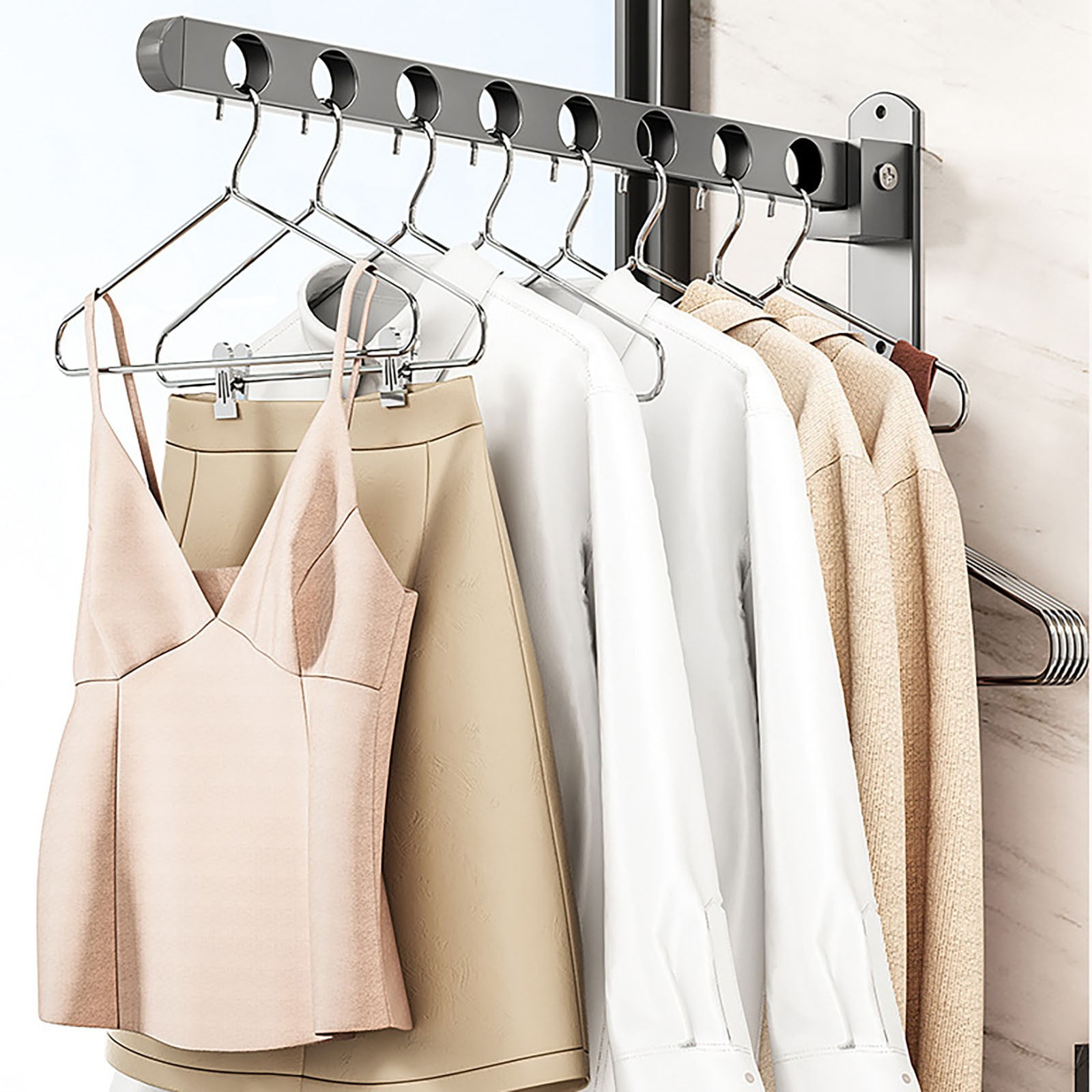 Retractable Folding Wall Hanger, Folding Clothes Hanger Rack, Clothes Storage Organizer, Laundry Hanger, Sturdy Hanging Dryer Rack Clothes Hooks of Metal (Matte Grey) 4.81x1.18x9.84 4.81