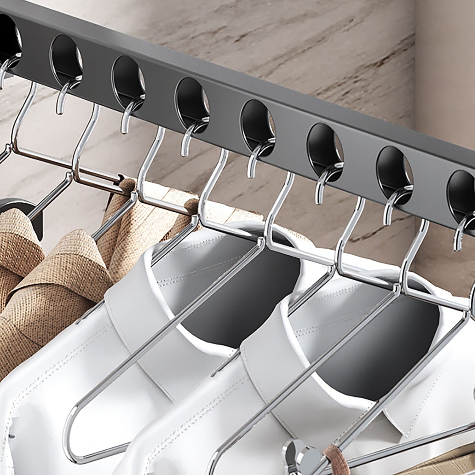 Retractable Folding Wall Hanger, Folding Clothes Hanger Rack, Clothes Storage Organizer, Laundry Hanger, Sturdy Hanging Dryer Rack Clothes Hooks of Metal (Matte Grey) 4.81x1.18x9.84 4.81