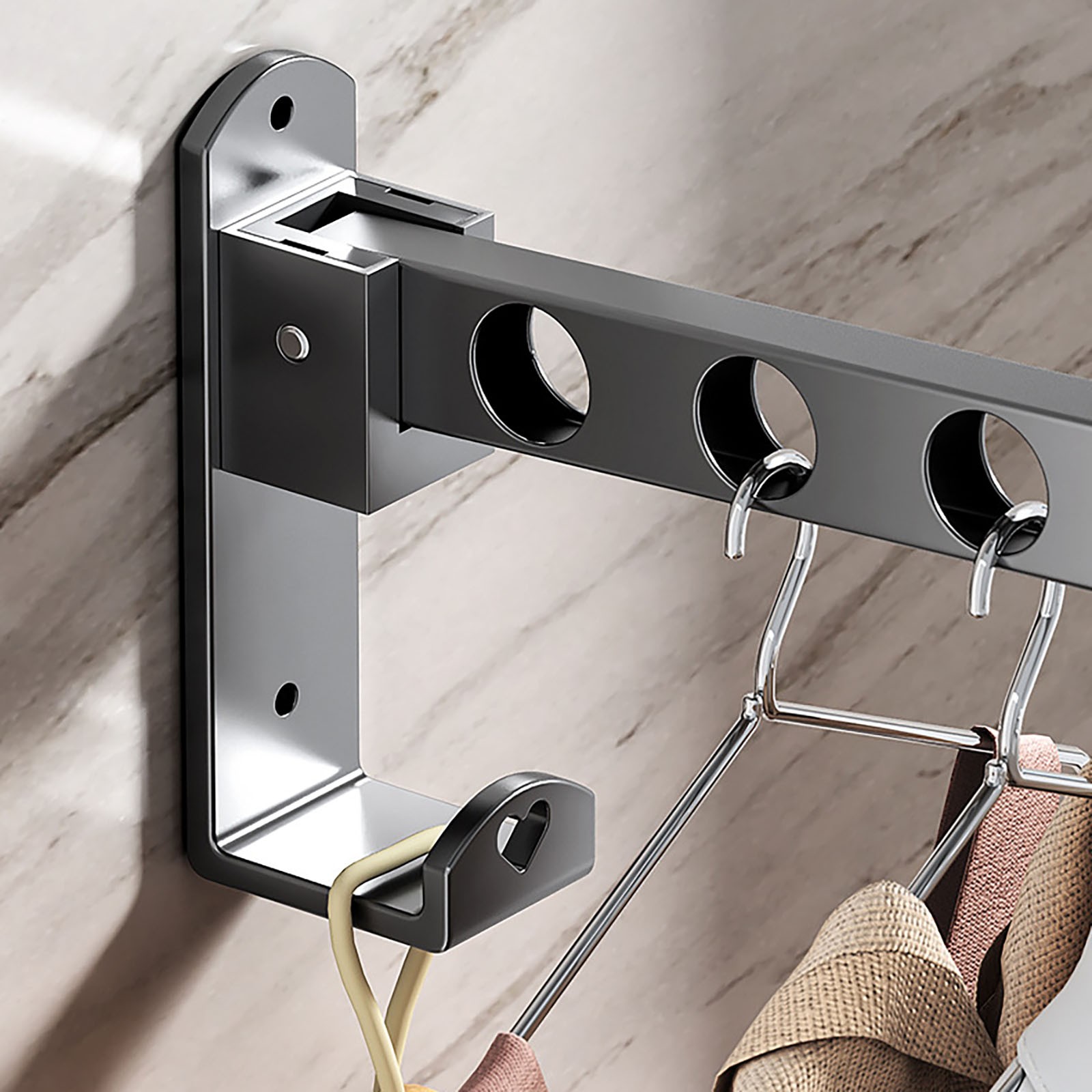Retractable Folding Wall Hanger, Folding Clothes Hanger Rack, Clothes Storage Organizer, Laundry Hanger, Sturdy Hanging Dryer Rack Clothes Hooks of Metal (Matte Grey) 4.81x1.18x9.84 4.81