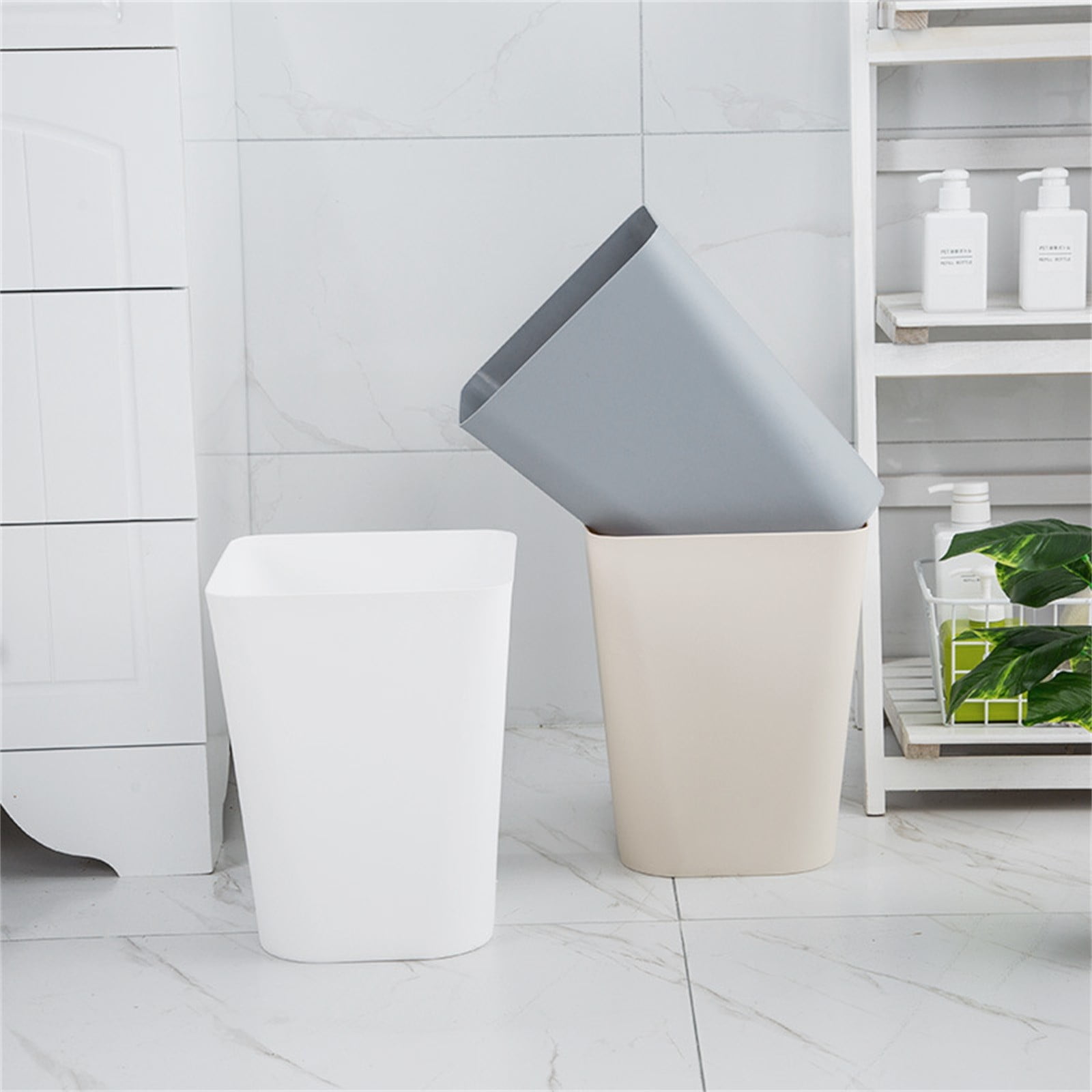 1.6 Gallon Small Trash Can, Heavy Duty Bathroom Wastebasket, Plastic Garbage Can for Kitchen Office Bathroom (White/1 Pcs) 7.48x9.13 7.48