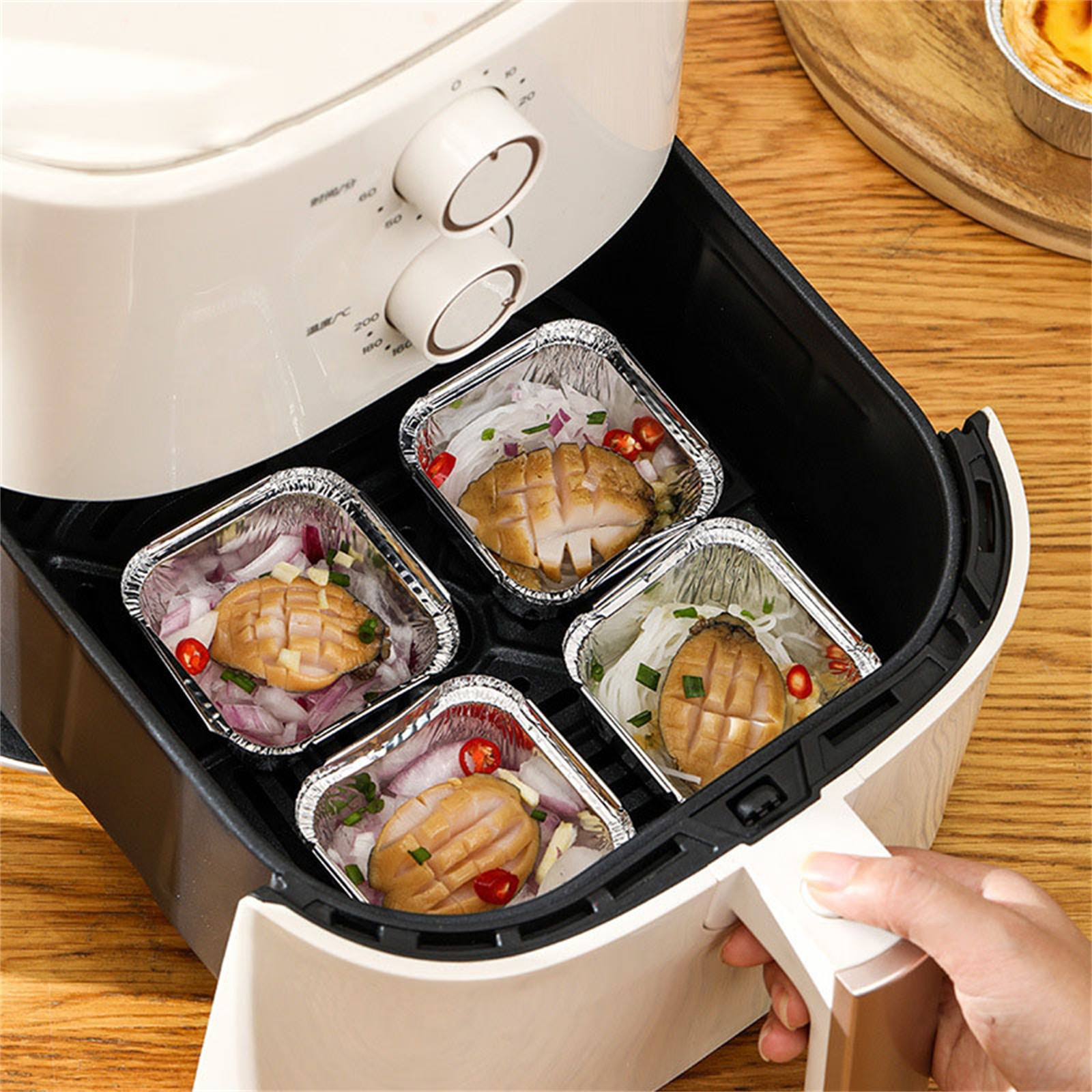 Aluminum Foil Pans 20pcs Disposable Baking Containers Heart Shape for Air Fryer Cupcake Muffins Oven Safe Non-Stick Small Round Foil Trays No Lids C - Image 3