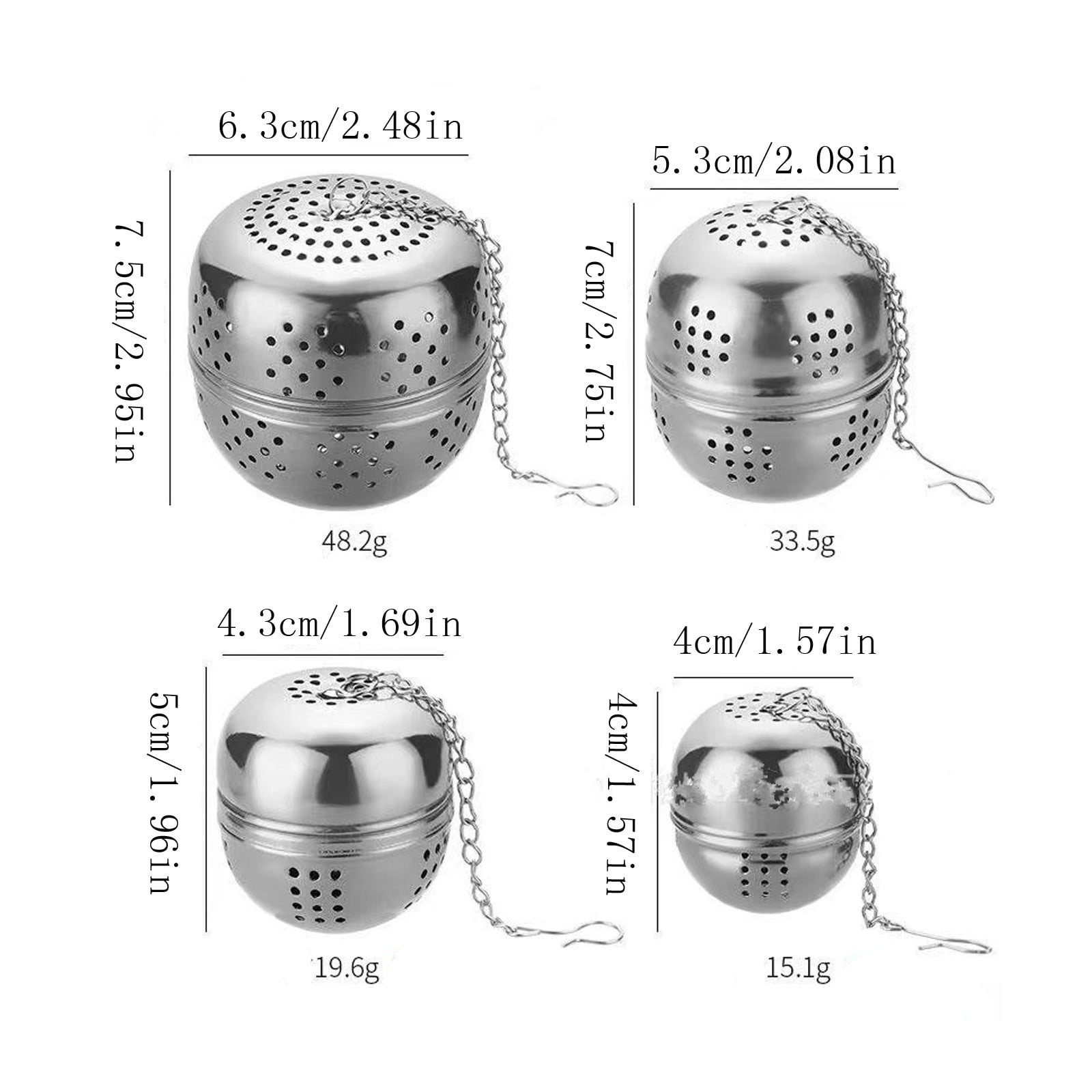 Spice Ball for Cooking, Tea Infuser, Stainless Steel Tea Ball Strainer Spice Infuser, Soup Seasonings Seperation Basket with Extended Chain Hook for Brewing Tea Spices Seasonings, 1.57x1.57 1.69