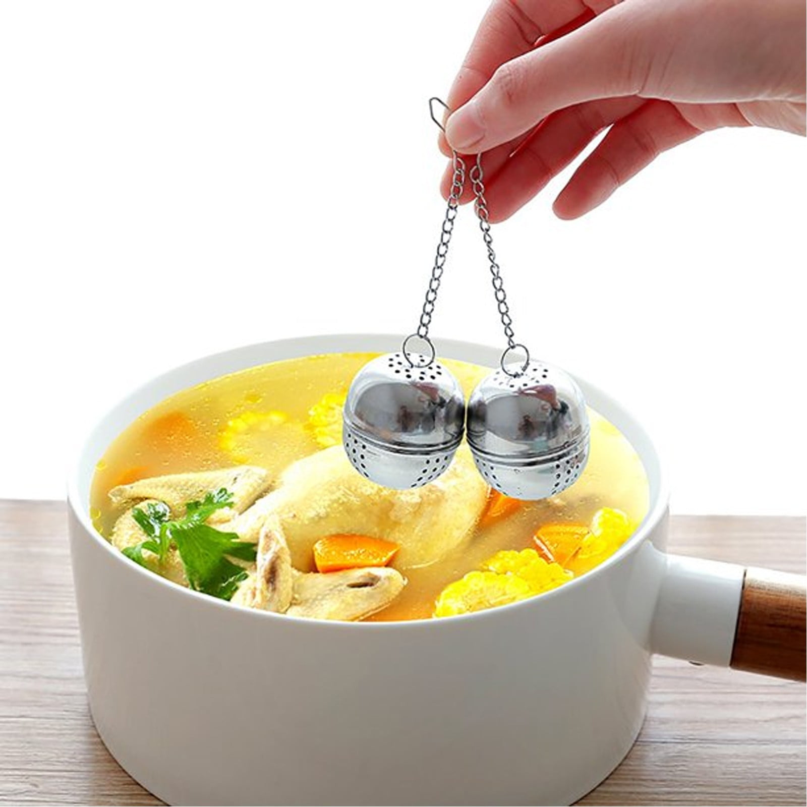 Spice Ball for Cooking, Tea Infuser, Stainless Steel Tea Ball Strainer Spice Infuser, Soup Seasonings Seperation Basket with Extended Chain Hook for Brewing Tea Spices Seasonings, 1.57x1.57 1.69